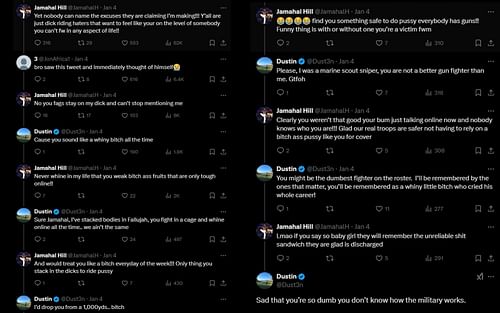 Jamahal Hill's heated interaction with a user on X. [Screenshots courtesy: @MMAUNCENSORED1 on X]