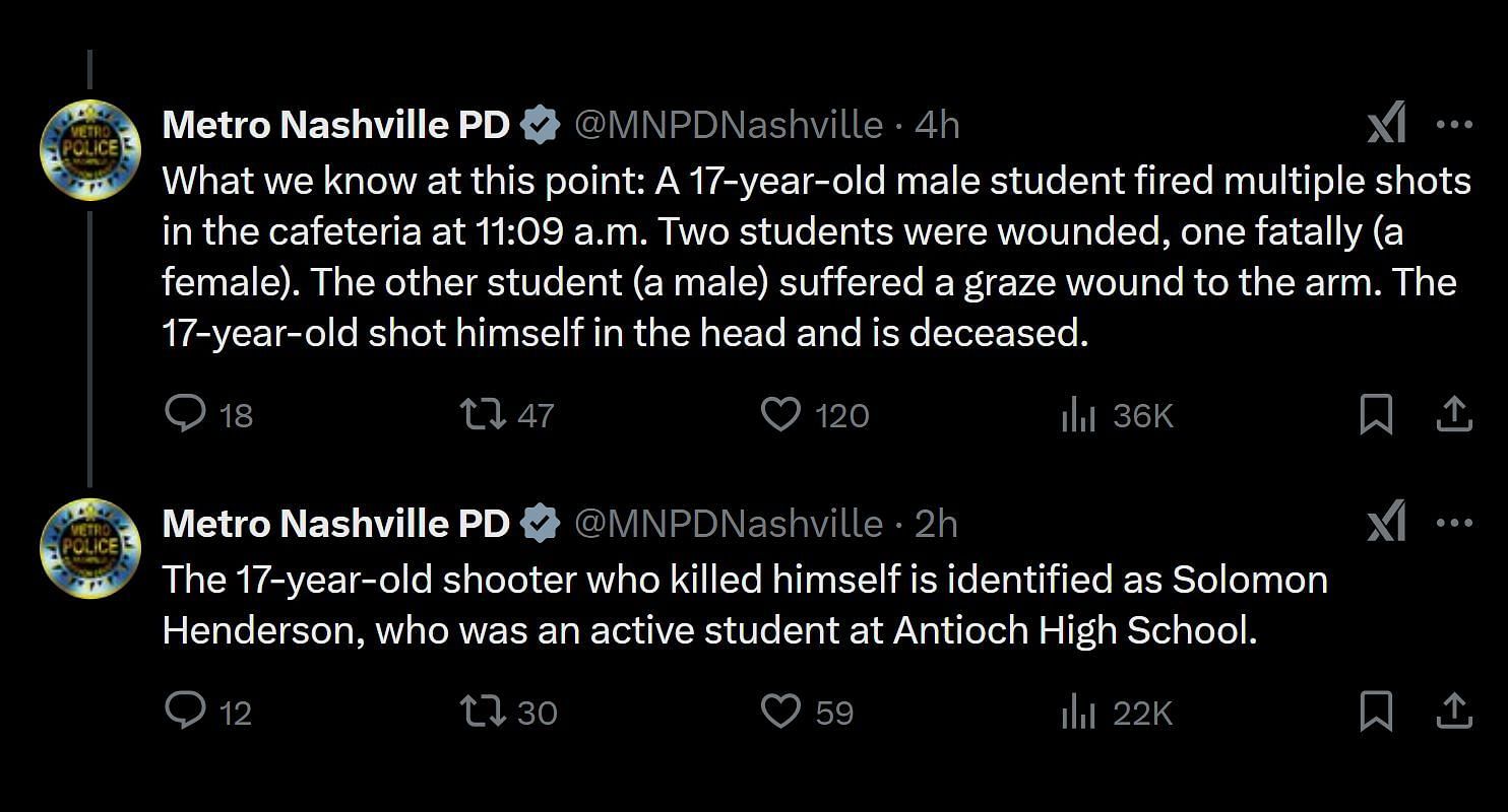 Official posts from Nashville Metro PD (Image via @MNPDNashville/X)