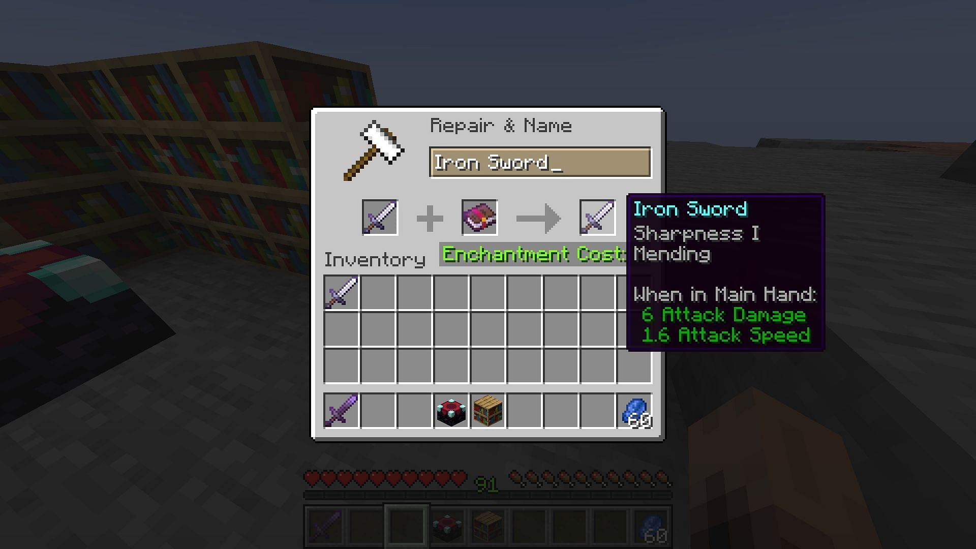 A gear enchanted on an enchanting table can still work with enchanted books (Image via Mojang Studios)