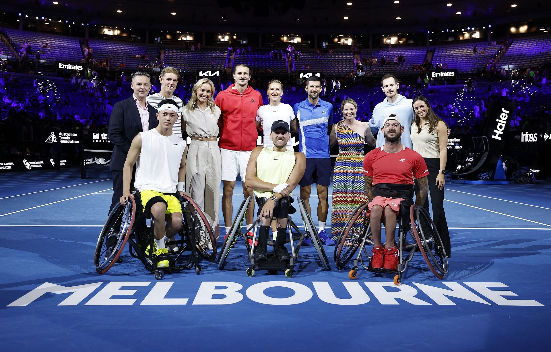 Titmus (third from left) with several tennis players Novak Djokovic, Andy Murray, and Alexander Zverev during the 2025 AO charity event (Image via: Getty)