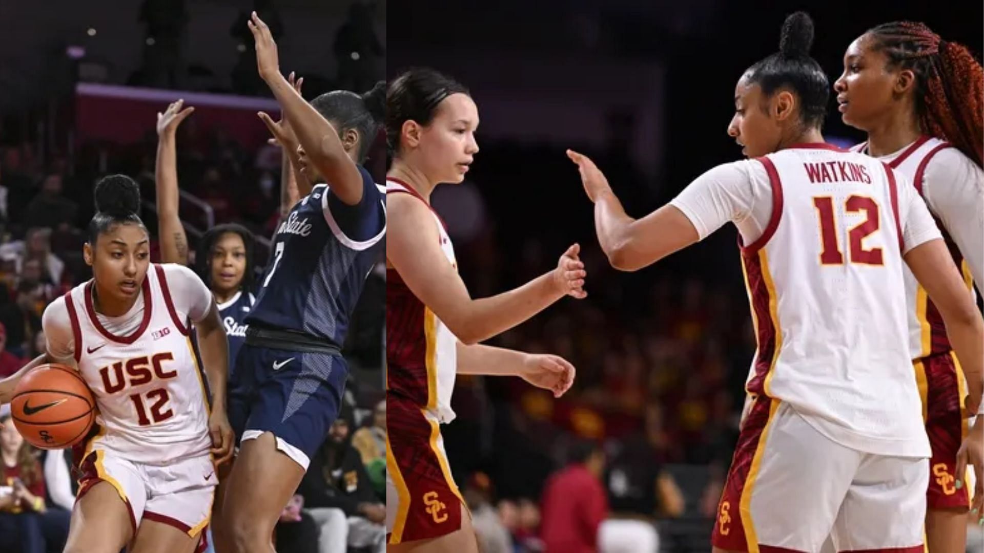 JuJu Watkins&rsquo; USC played against Penn State in LA on Sunday with a crowd of more than 5,000 people despite the scary wildfires in the city (Image Source: IMAGN)