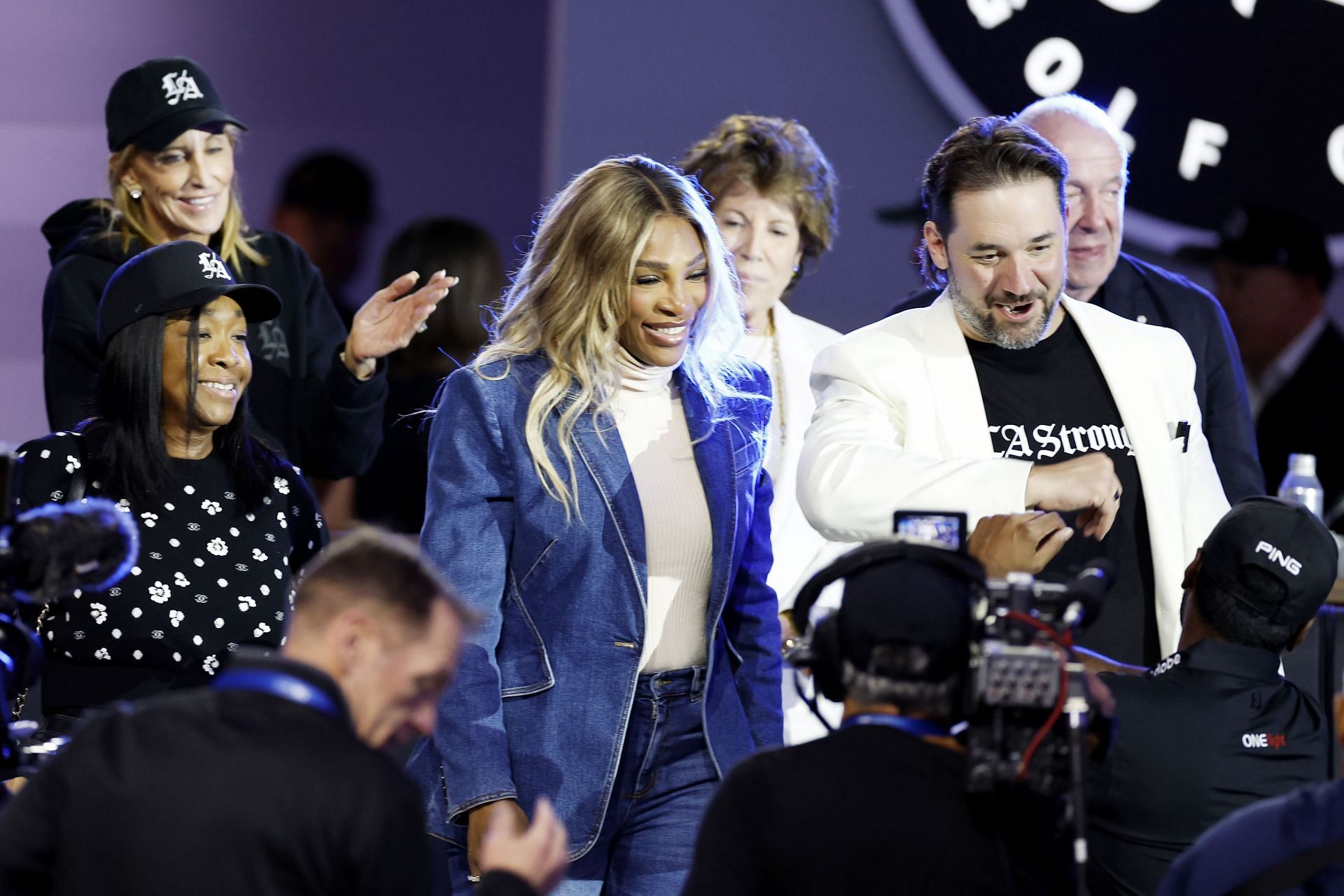 Serena Williams(left) with husband Alexis Ohanian(right) at the 2025 TGL. Image: Getty