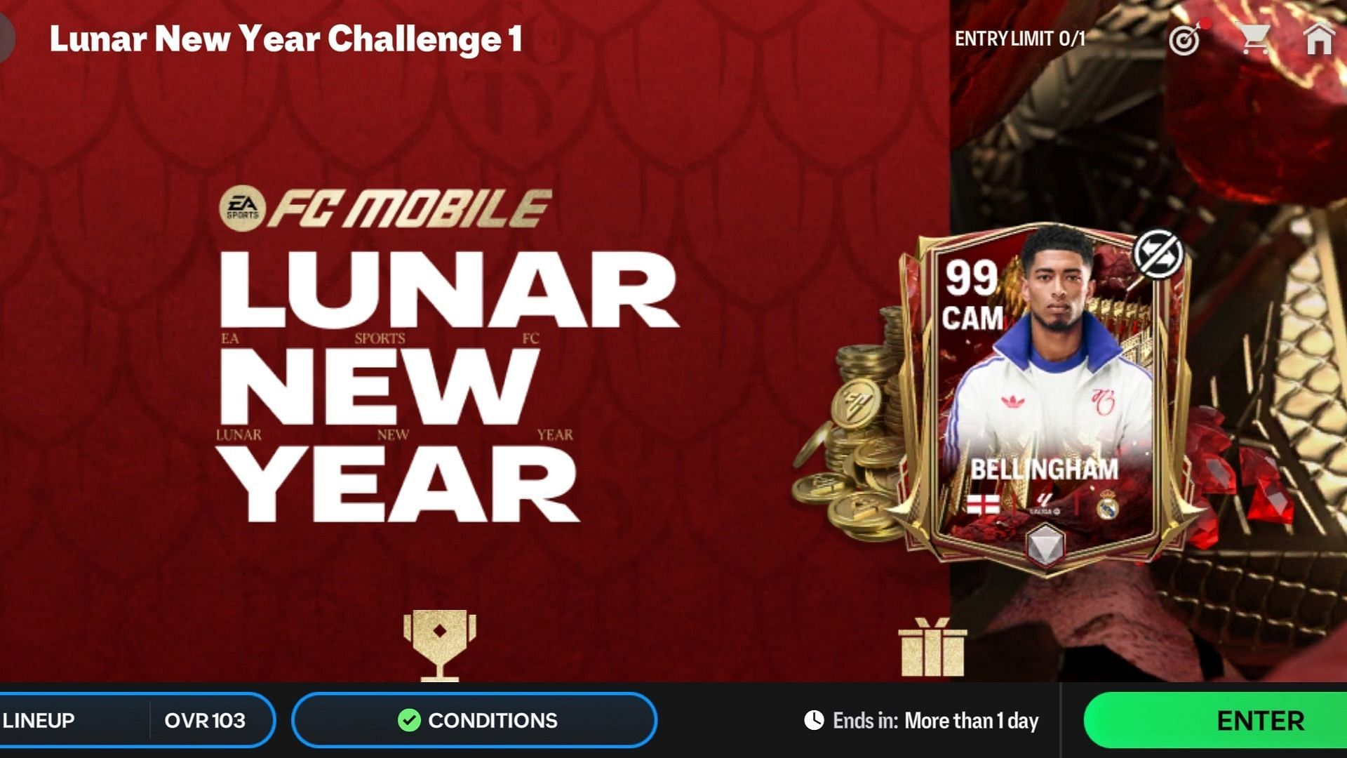 Grab 99 OVR EA FC Mobile Lunar New Year Bellingham and Son cards for free (Image via EA Sports)