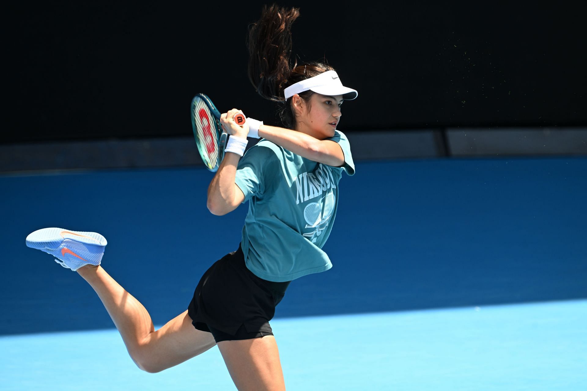 Emma Raducanu during a practice session ahead of the Australian Open 2025. Source: Getty