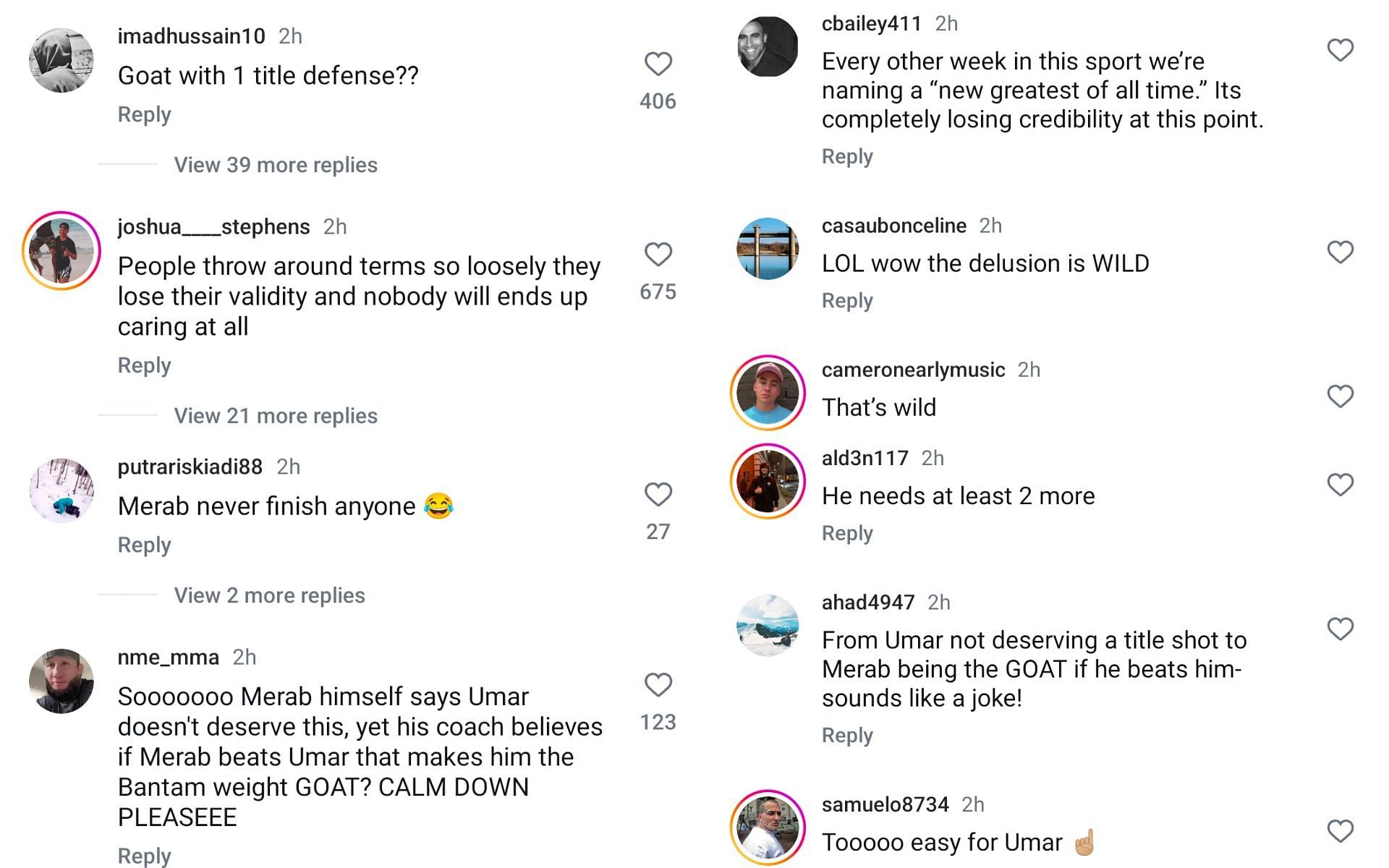 Fan reactions screenshot. [Image courtesy: @mmajunkie on Instagram]