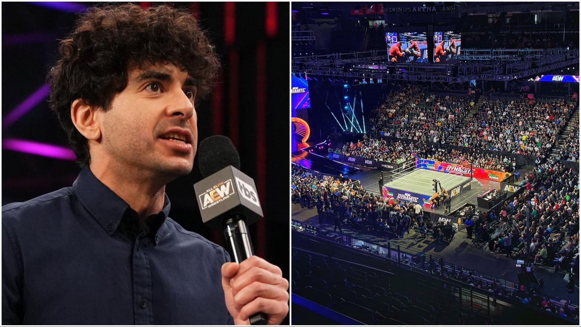 AEW President Tony Khan on Dynamite, fans attend a live Dynamite