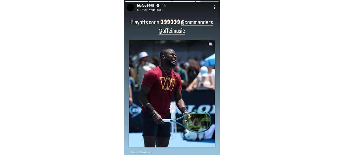 Screengrab of Frances Tiafoe&#039;s Instagram story (@bigfoe1998)