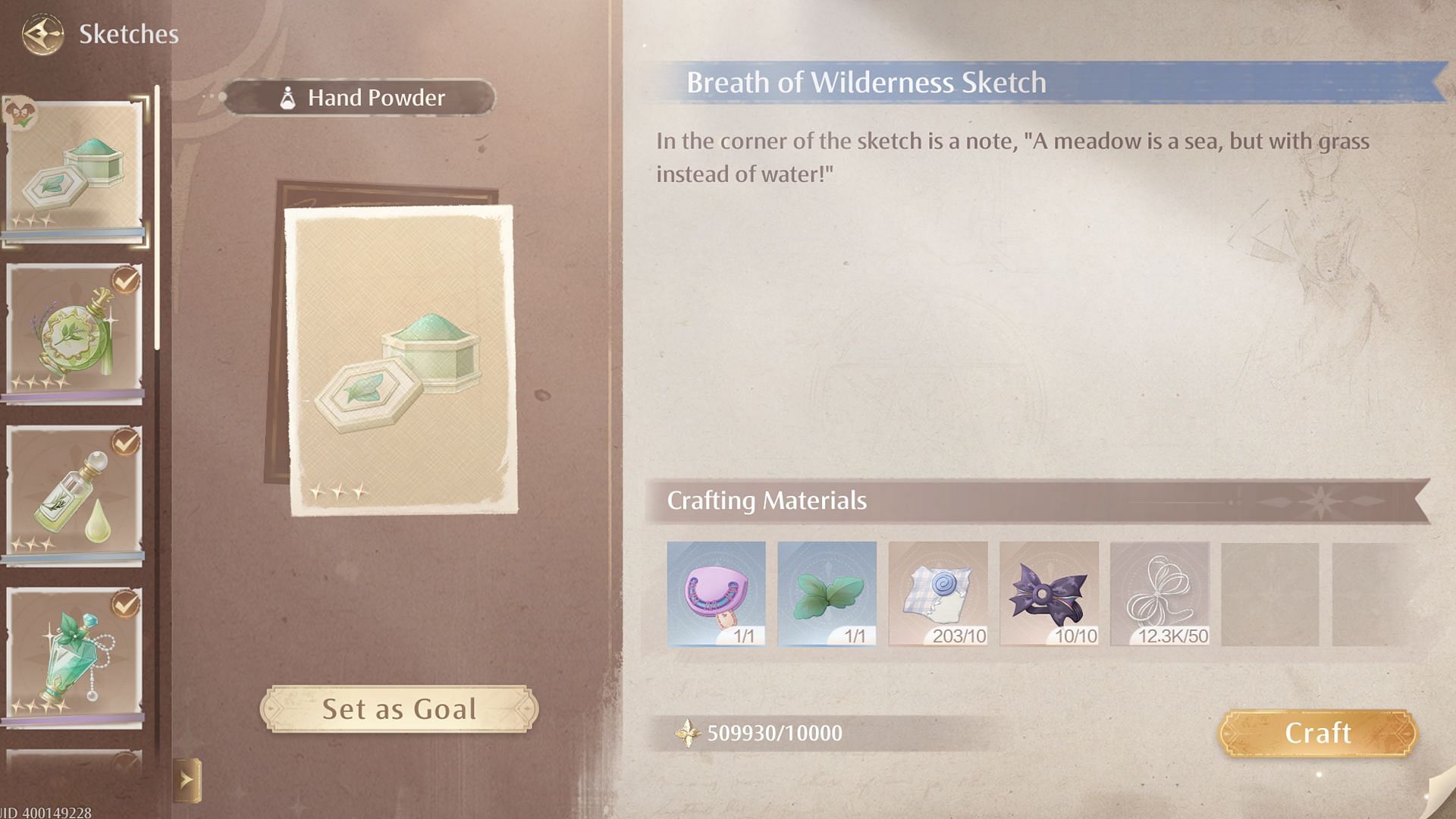 Check what you will need to craft the Whim Fragrance (Image via Infold Games)