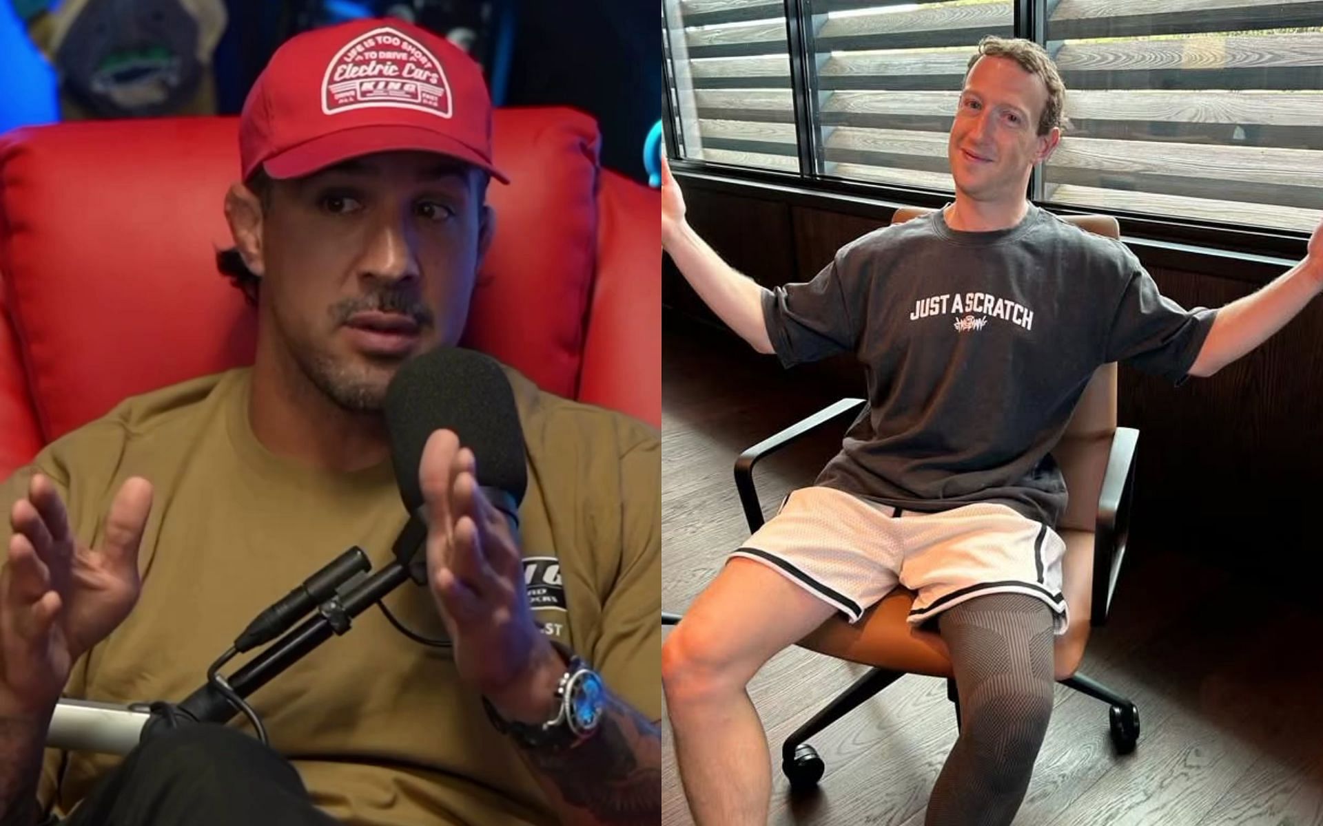 Brendan Schaub (left) reacts to Mark Zuckerberg