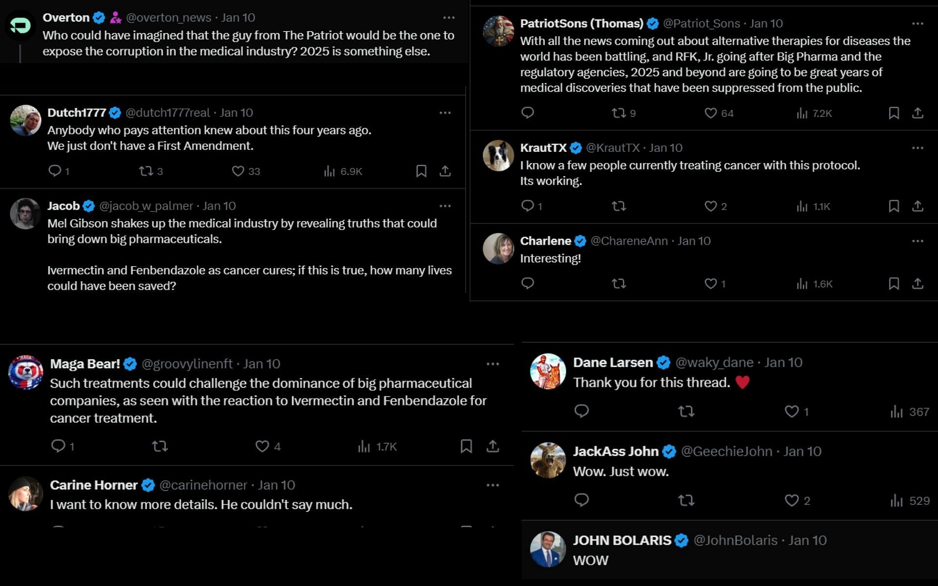 Fans react to Mel Gibson and Joe Rogan&#039;s comments about the COVID-19 vaccine. [Screenshots courtesy: @VigilantFox on X]