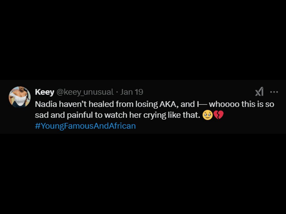 A fan reacts to Nadia&#039;s discussion about AKA&#039;s death (Image via X/@keey_unusual)