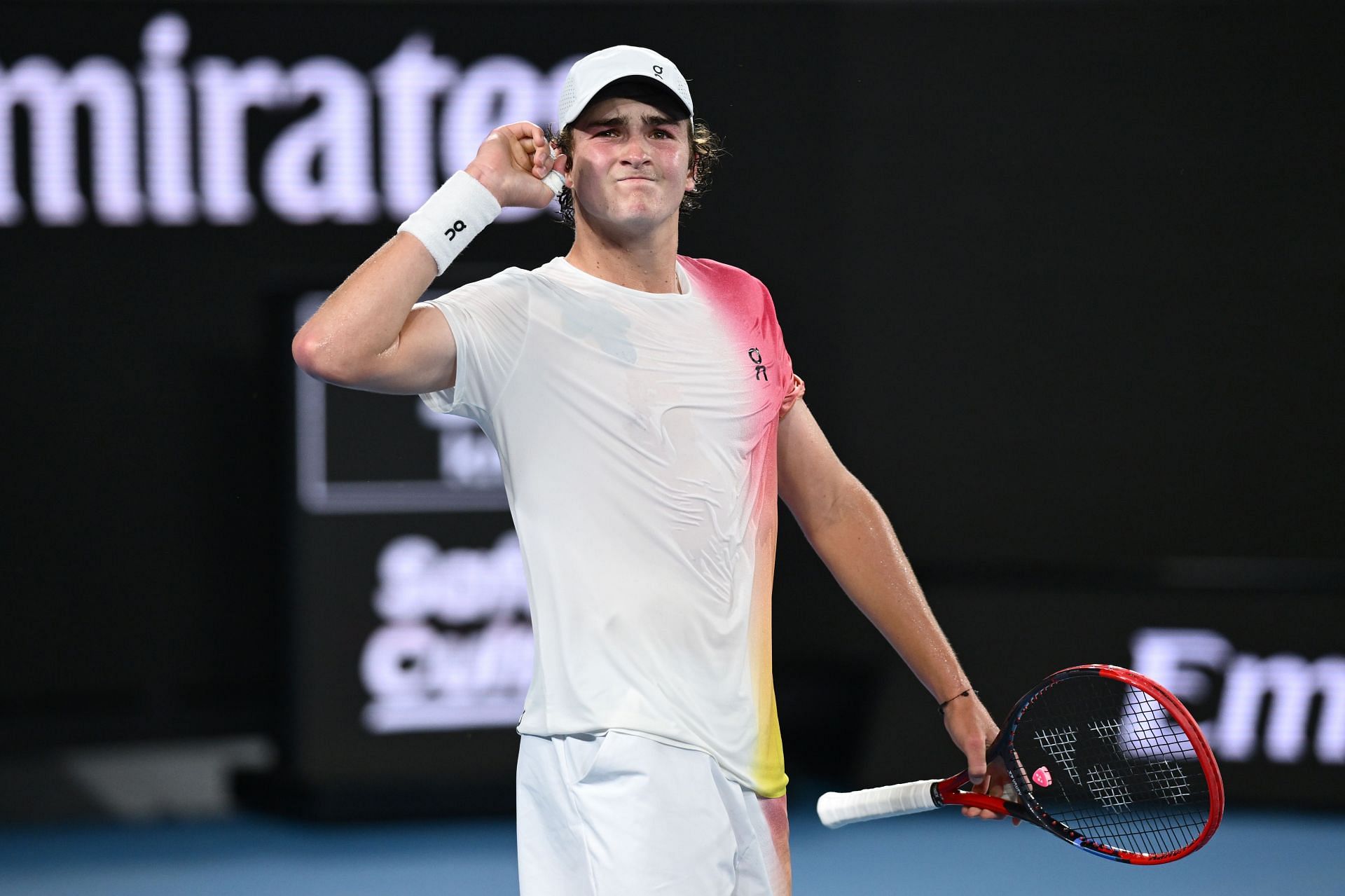 Joao Fonseca celebrates after reaching the second round of the 2025 Australian Open