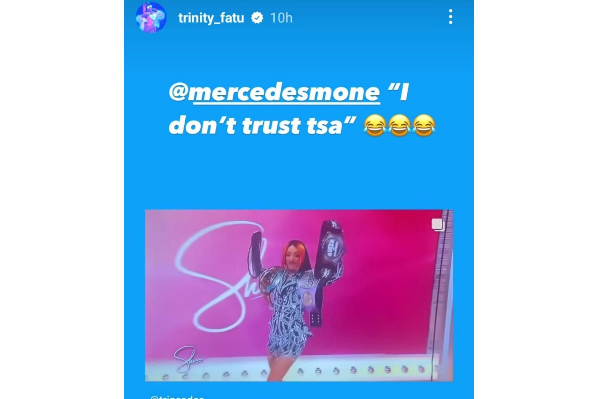 Naomi&#039;s Instagram Story featuring Mercedes on Sherry Shepherd&#039;s show