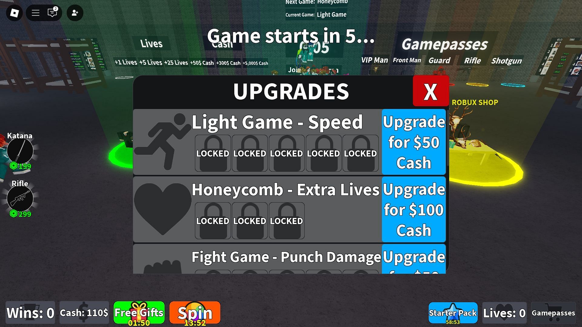 The Upgrades menu (Image via Roblox)