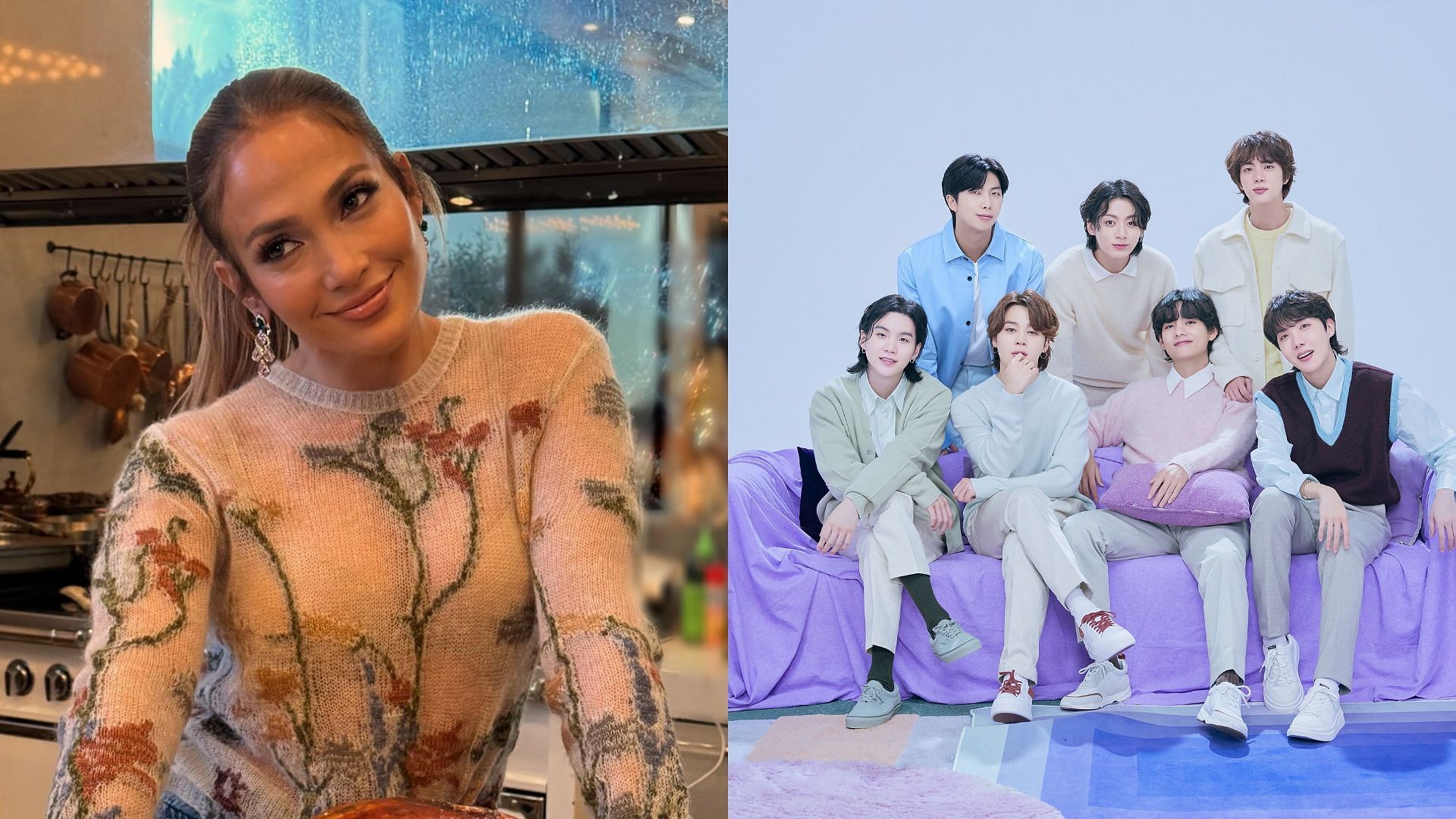 Jennifer Lopez shares thoughts on a potential collaboration with BTS during recent interview (Images Via X/@jlo, Weverse) 