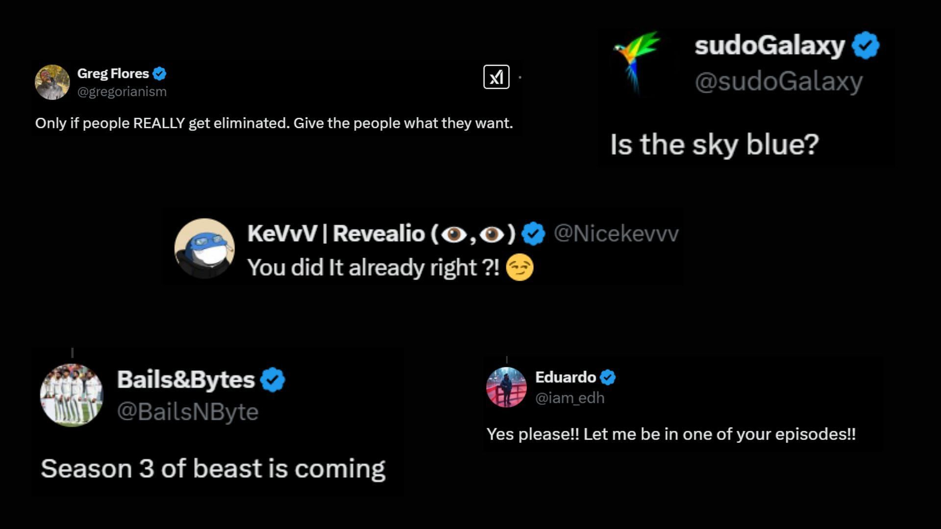 More fan reactions to MrBeast&#039;s question (Images via @MrBeast/X)