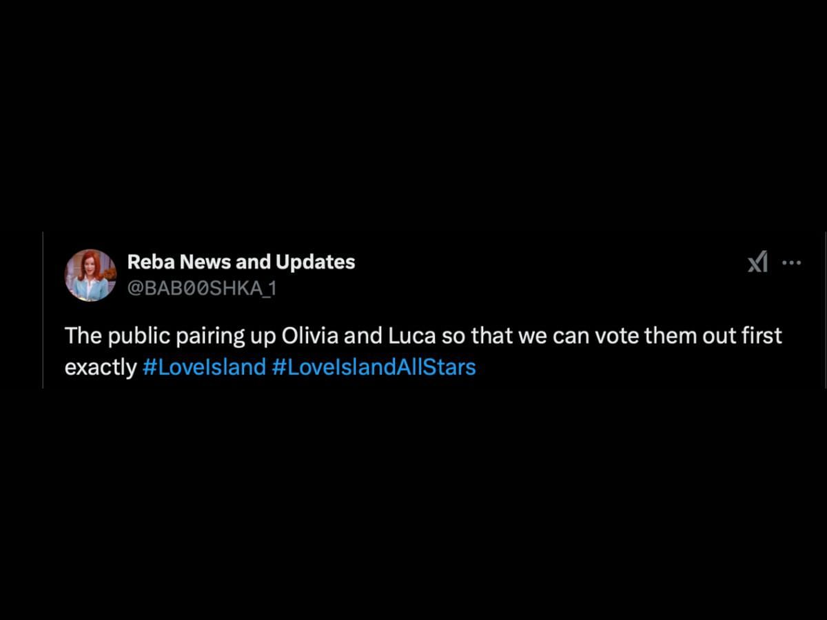 A netizen reacted to Olivia and Luca&#039;s pairing (Image via X/@BAB00SHKA_1)