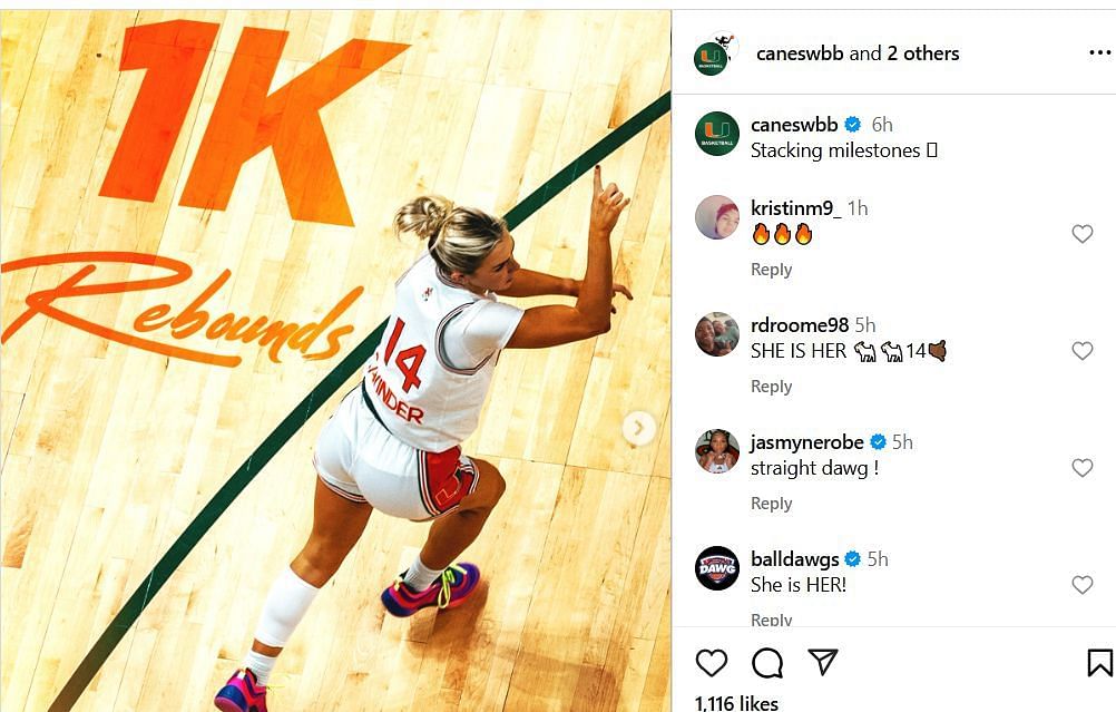 Jasmine Roberts drops a comment on Haley Cavinder&#039;s latest Miami milestone. IG image via @caneswbb