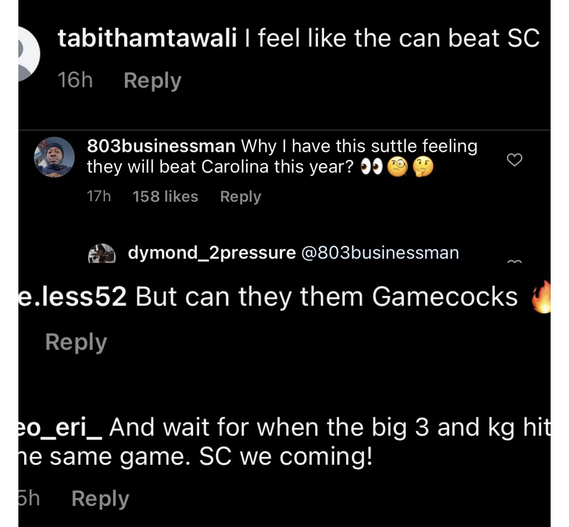 Fans comment on a possible LSU vs South Carolina showdown on IG. Image via @espnw