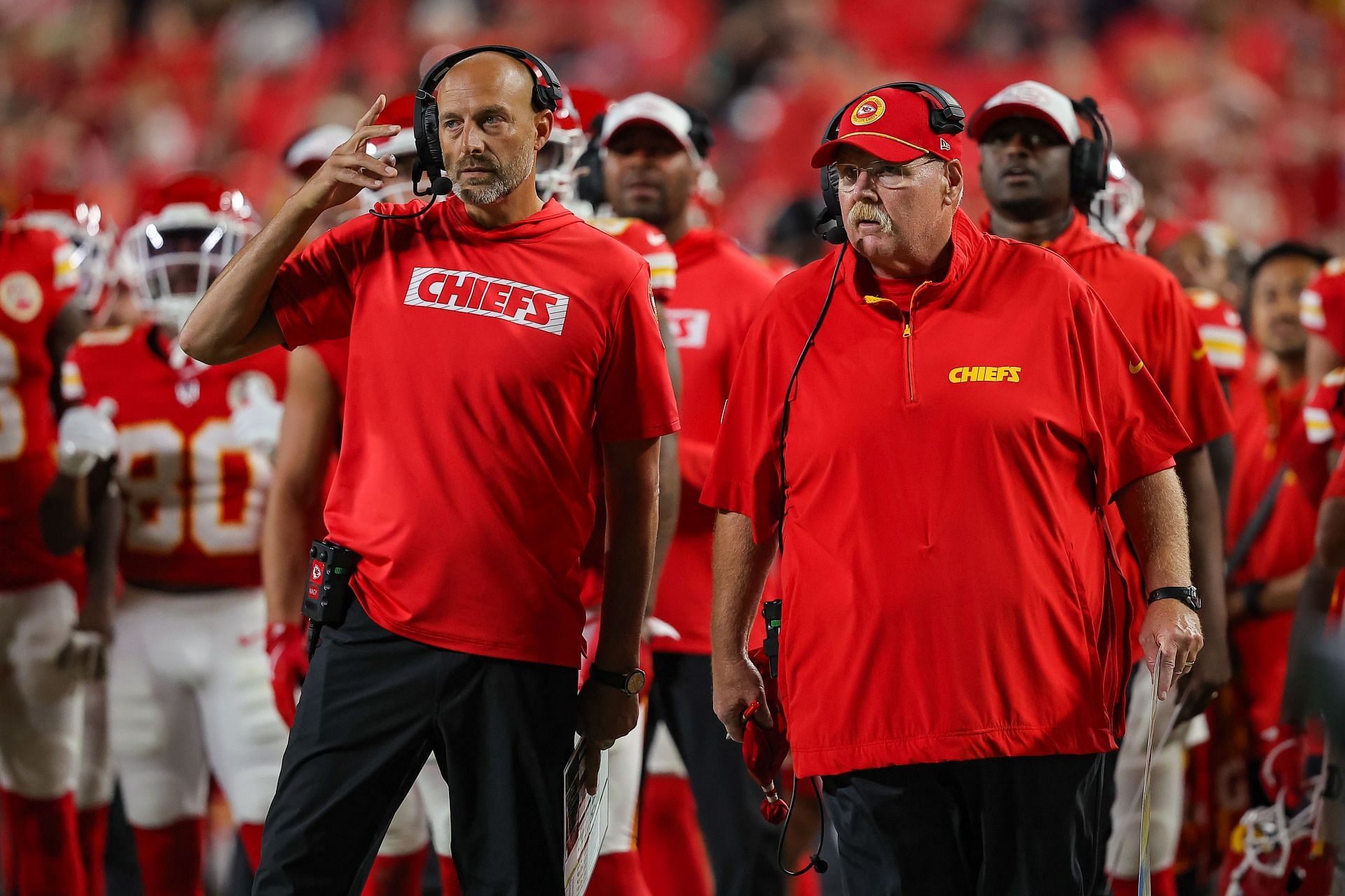 Matt Nagy, left, Andy Reid, right, during Chicago Bears v Kansas City Chiefs - Source: Getty