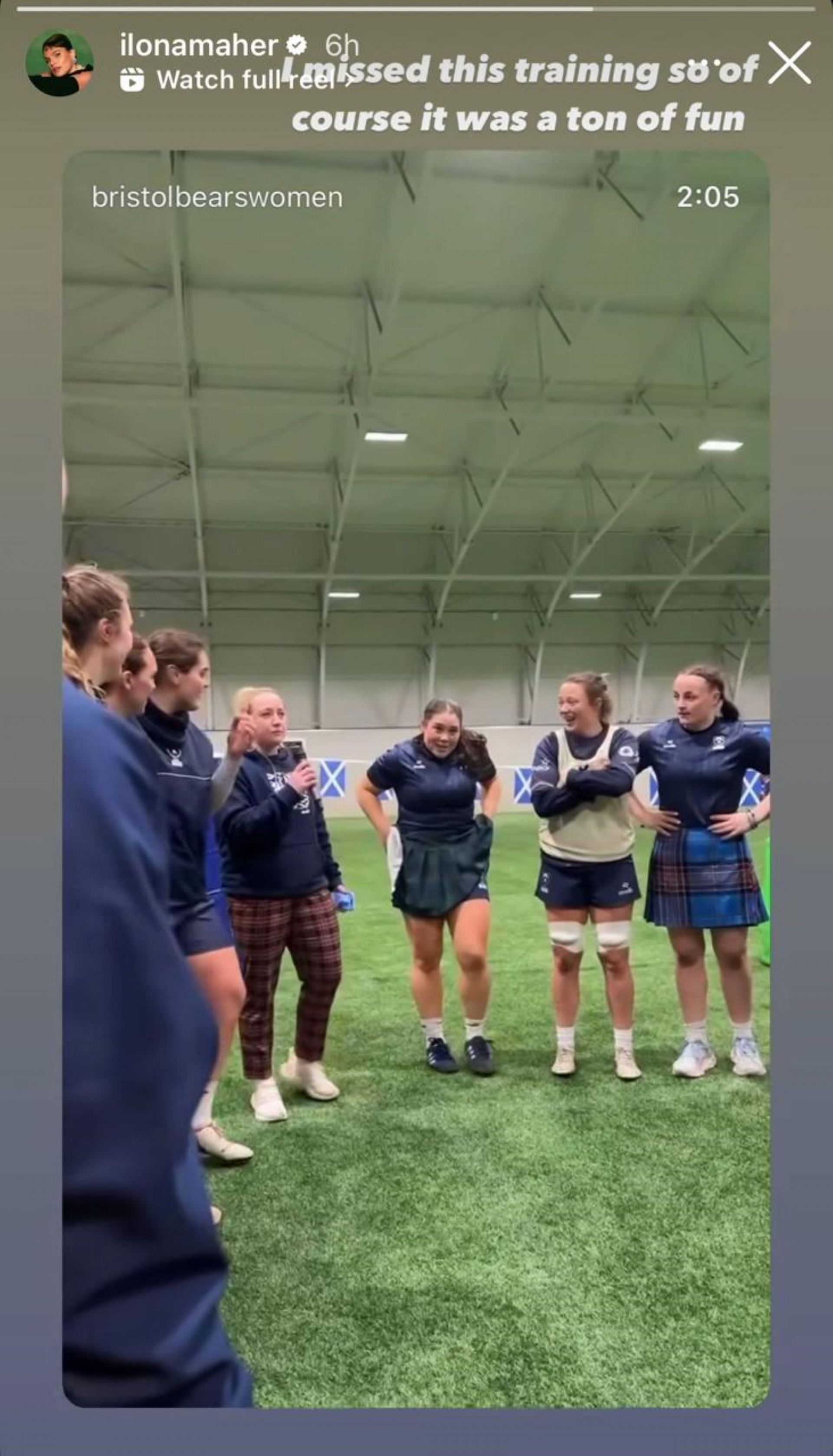 Ilona Maher reacts to the Bears team celebrating Burns Night; Instagram - @ilonamaher