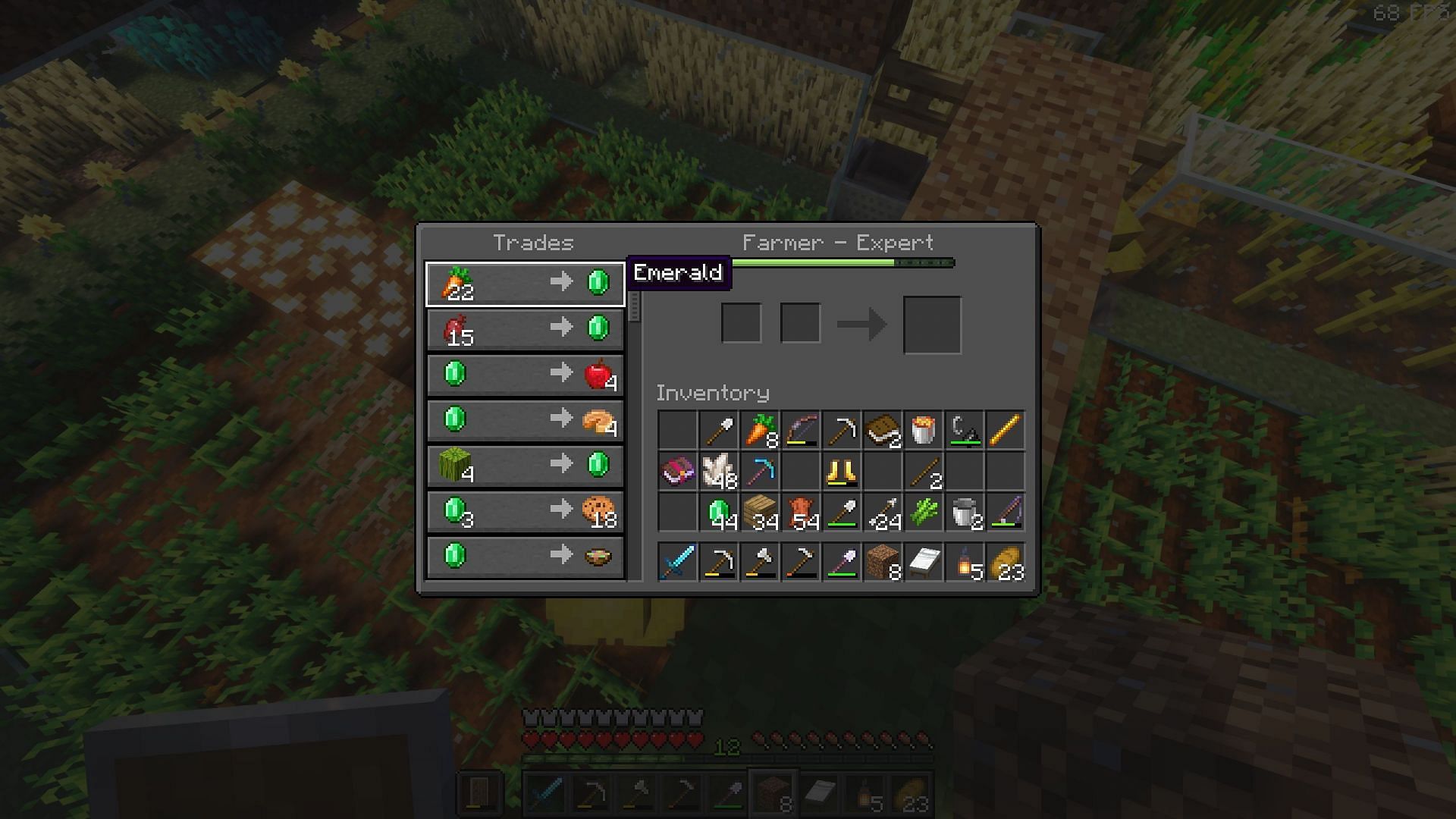 Farmer buying a certain amount of carrots for one emerald (Image via Mojang Studios)