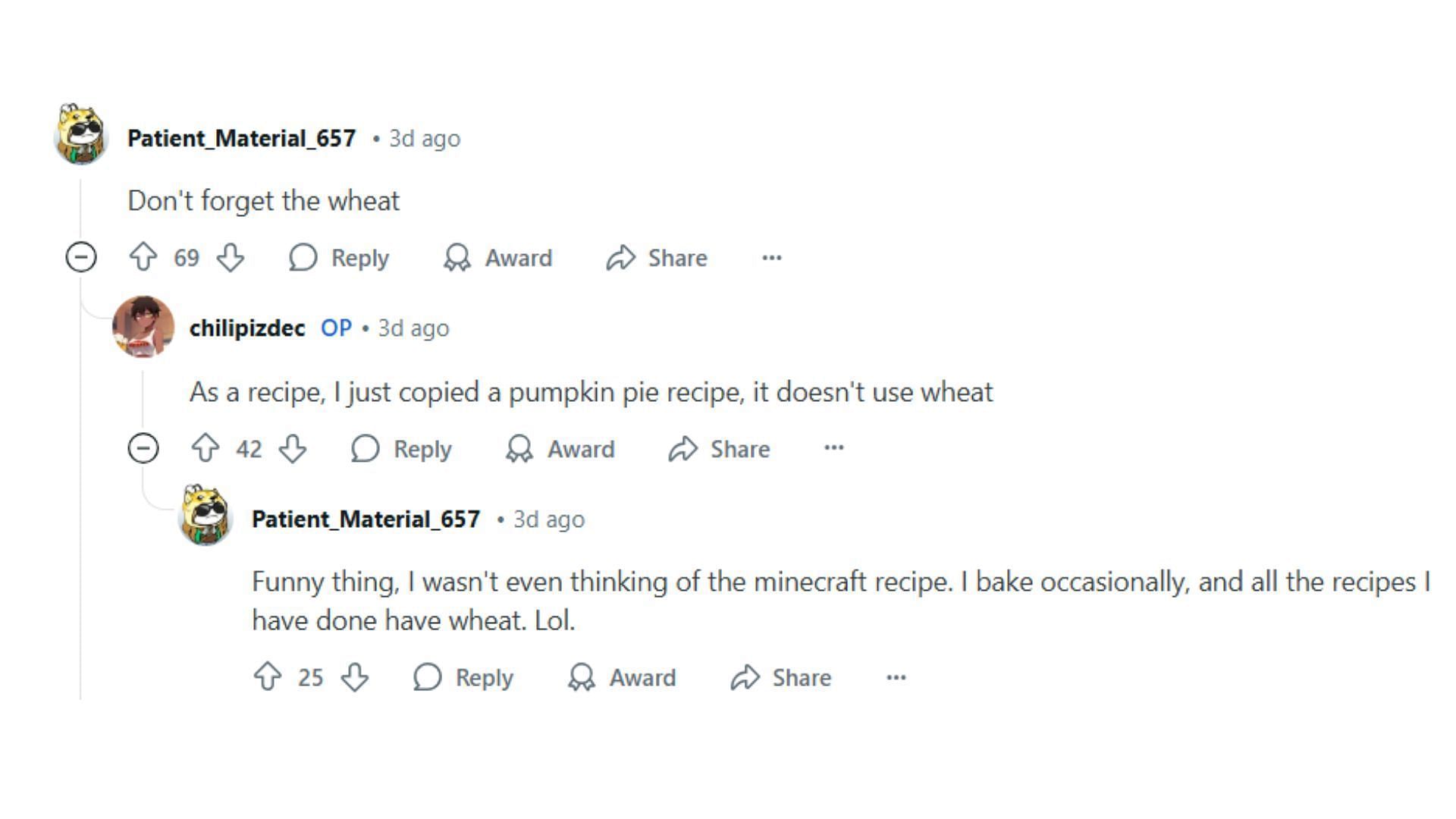 Redditors have a humorous exchange about the recipe (Image via Reddit/u/chilipizdec)