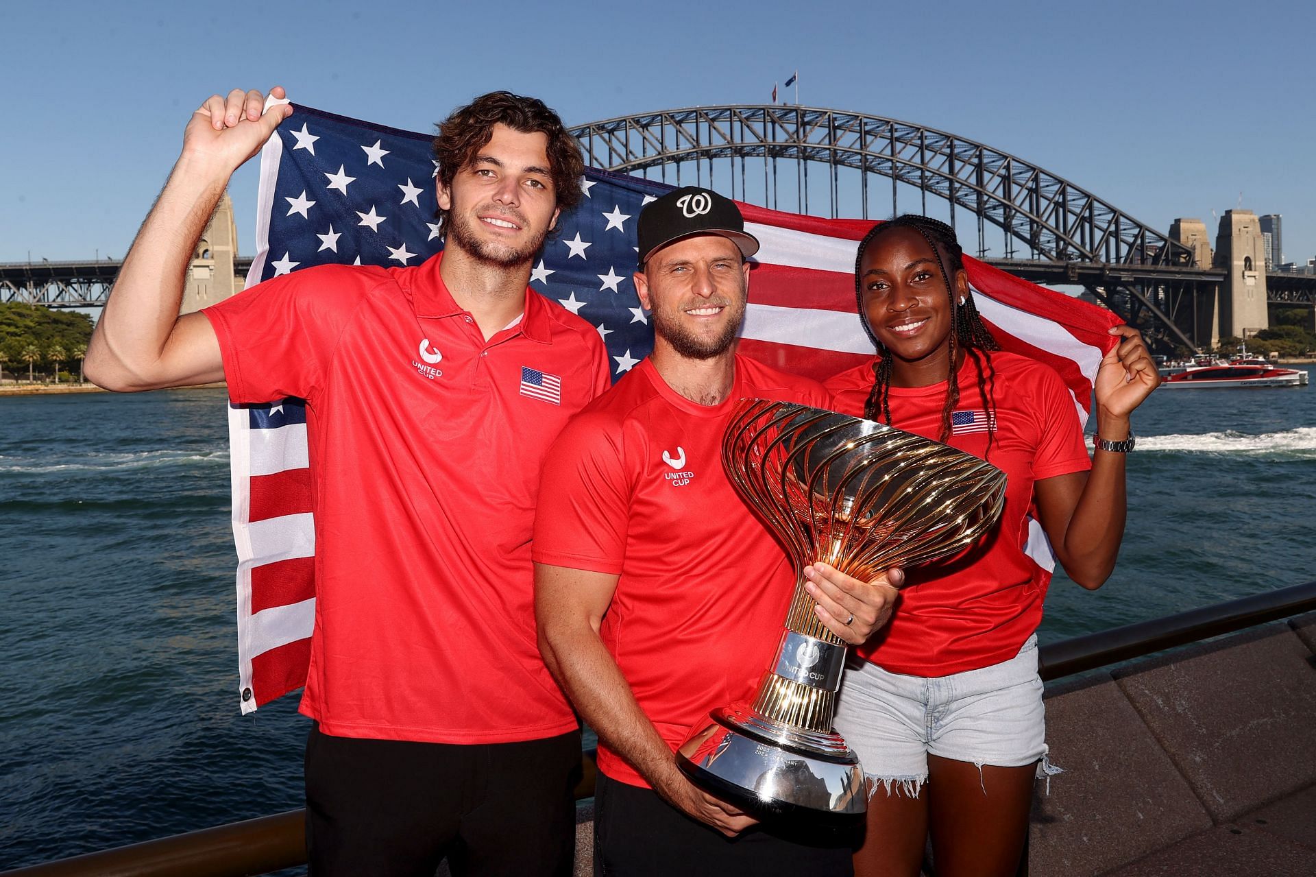 Taylor Fritz, Denis Kudla, and Coco Gauff (L-R) celebrating the United Cup- Source: Getty