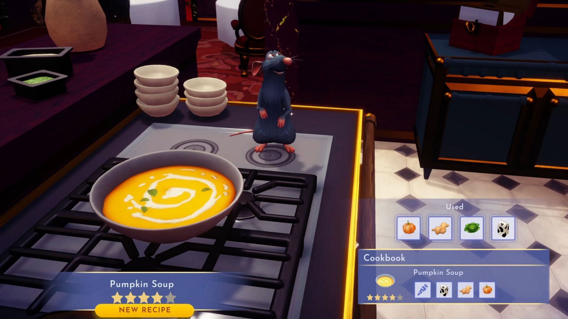 Pumpkin Soup is an excellent four-star dish in DDV (Image via Gameloft || YouTube/@Greymane Gaming)