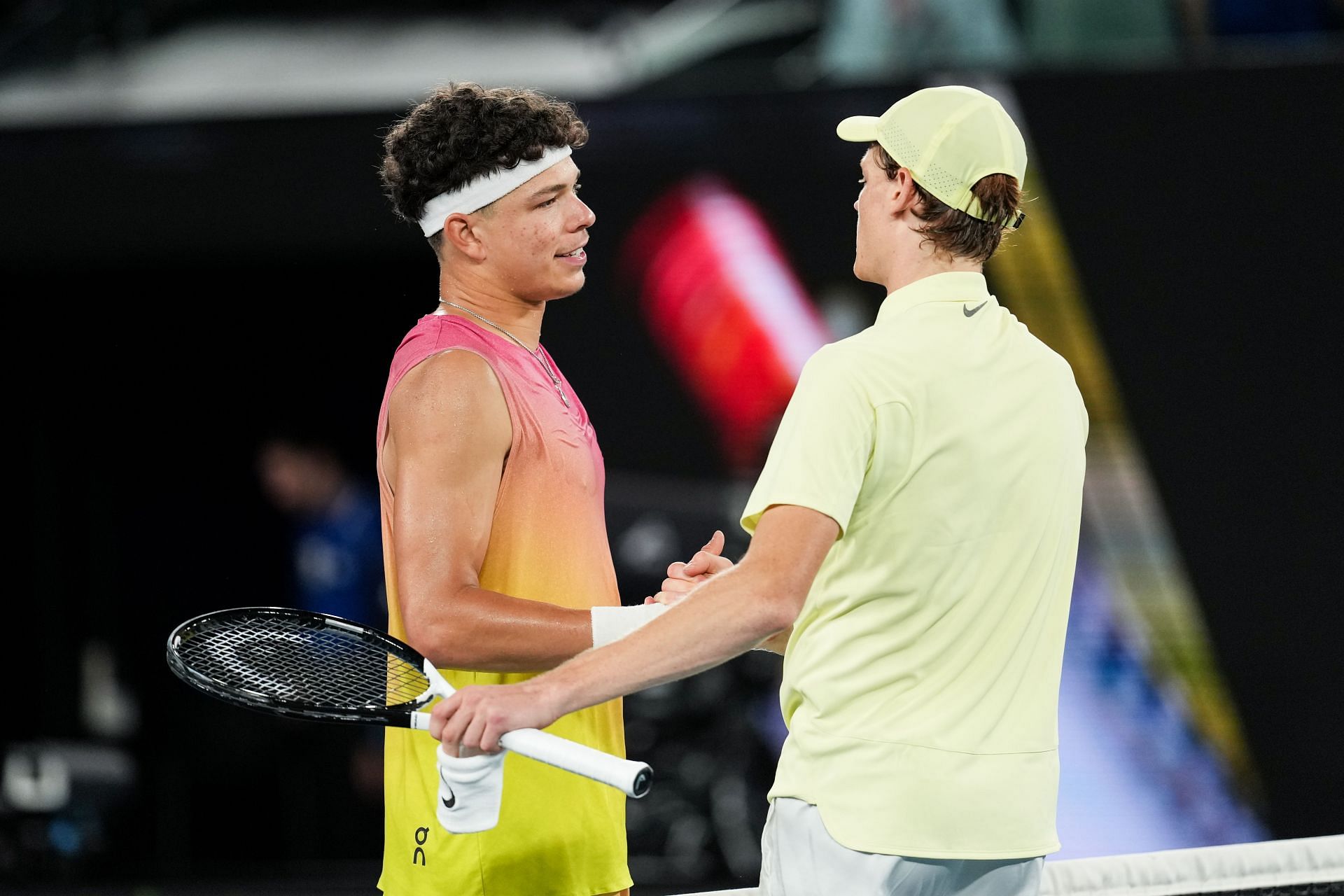 Ben Shelton (left) and Jannik Sinner (right) after the conclusion of their 2025 Australian Open men&#039;s singles semifinal (Source: Getty)