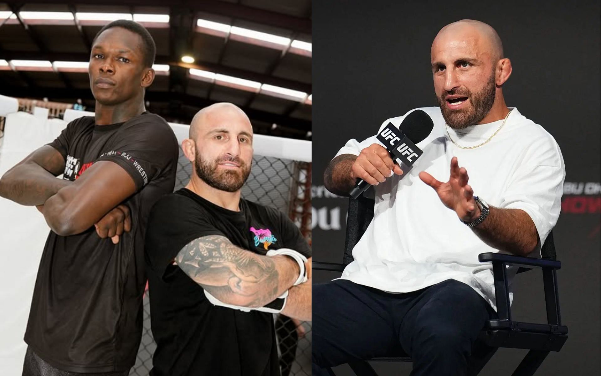 Alexander Volkanovski (right) shares exciting update on Israel Adesanya