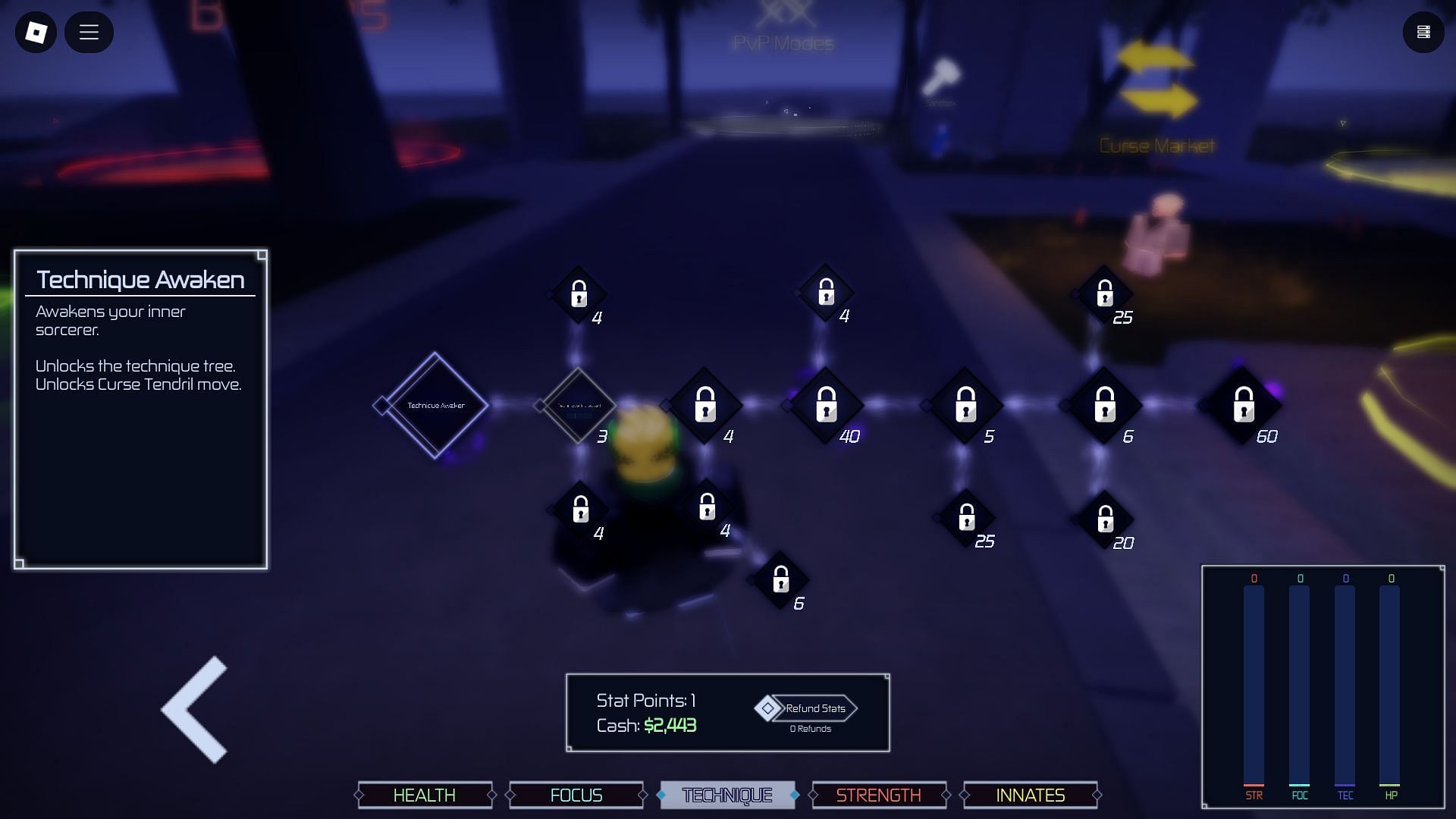 The Technique Skill Tree in the game (Image via Roblox)