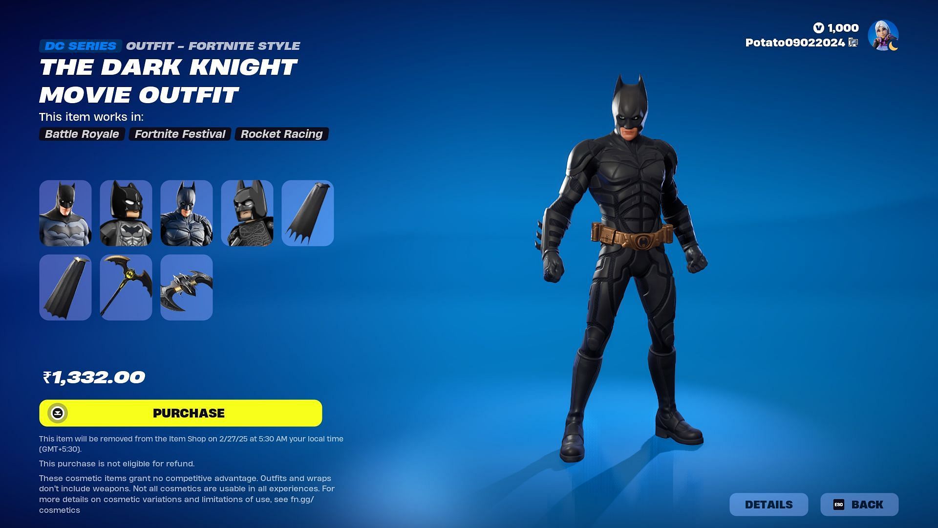 Batman Caped Crusader Pack will remain listed until February 27, 2025 (Image via Epic Games)