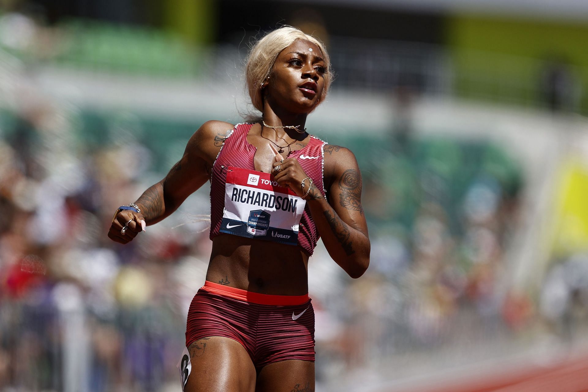 Richardson after competing in the first round of the Women&#039;s 200m event at the 2022 USATF Outdoor Championships (Image via: Getty Images)