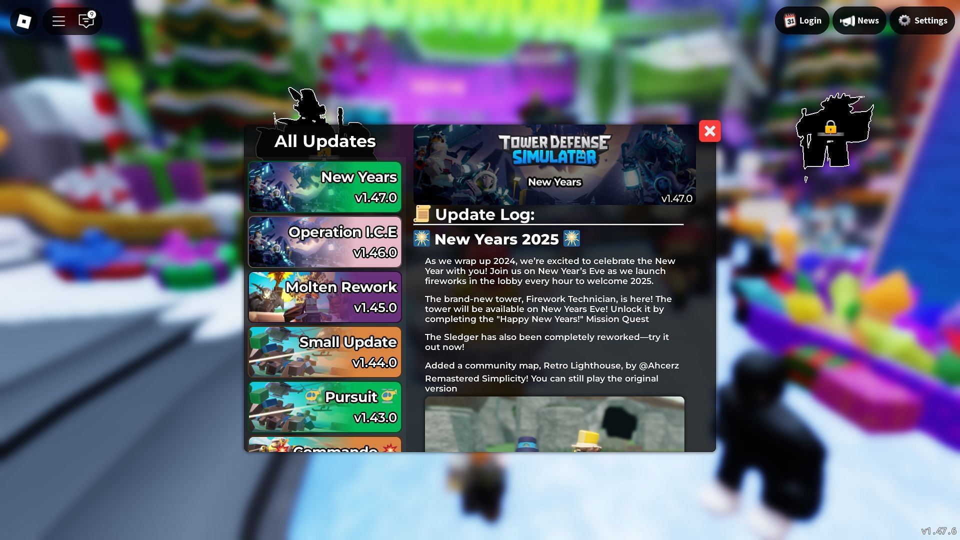 In-game update log (Image via Roblox)