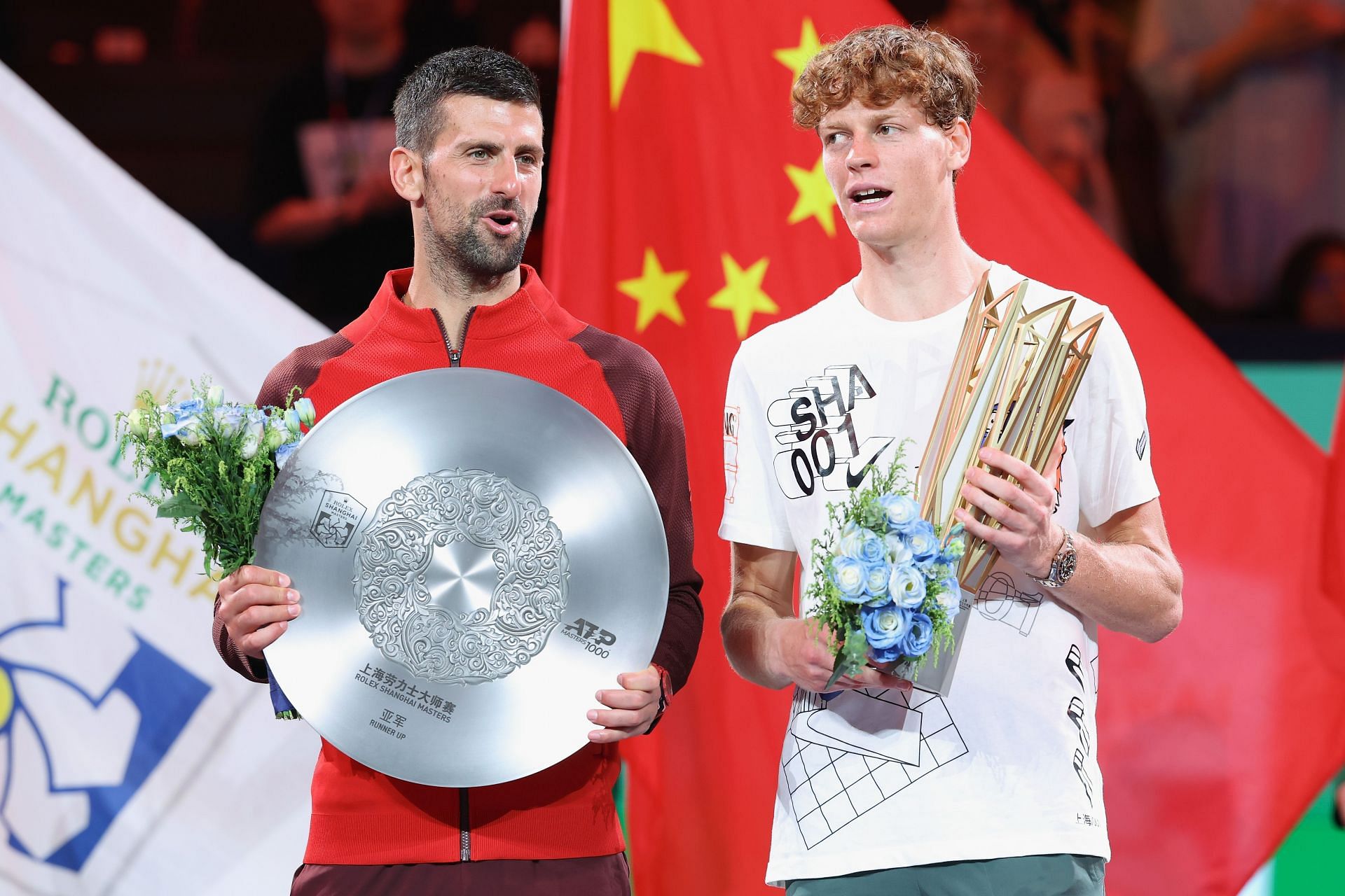 Djokovic and Jannik Sinner after the Shanghai Masters final - Source: Getty