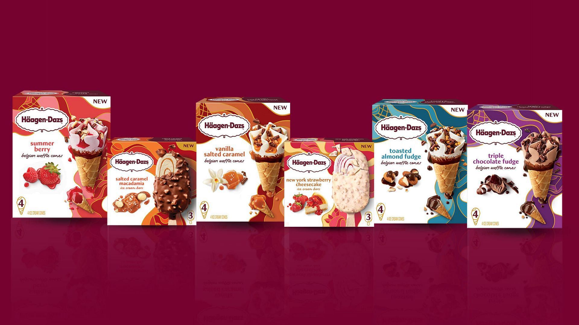 The lineup of new flavors released by the ice cream company (Image via H&auml;agen-Dazs)