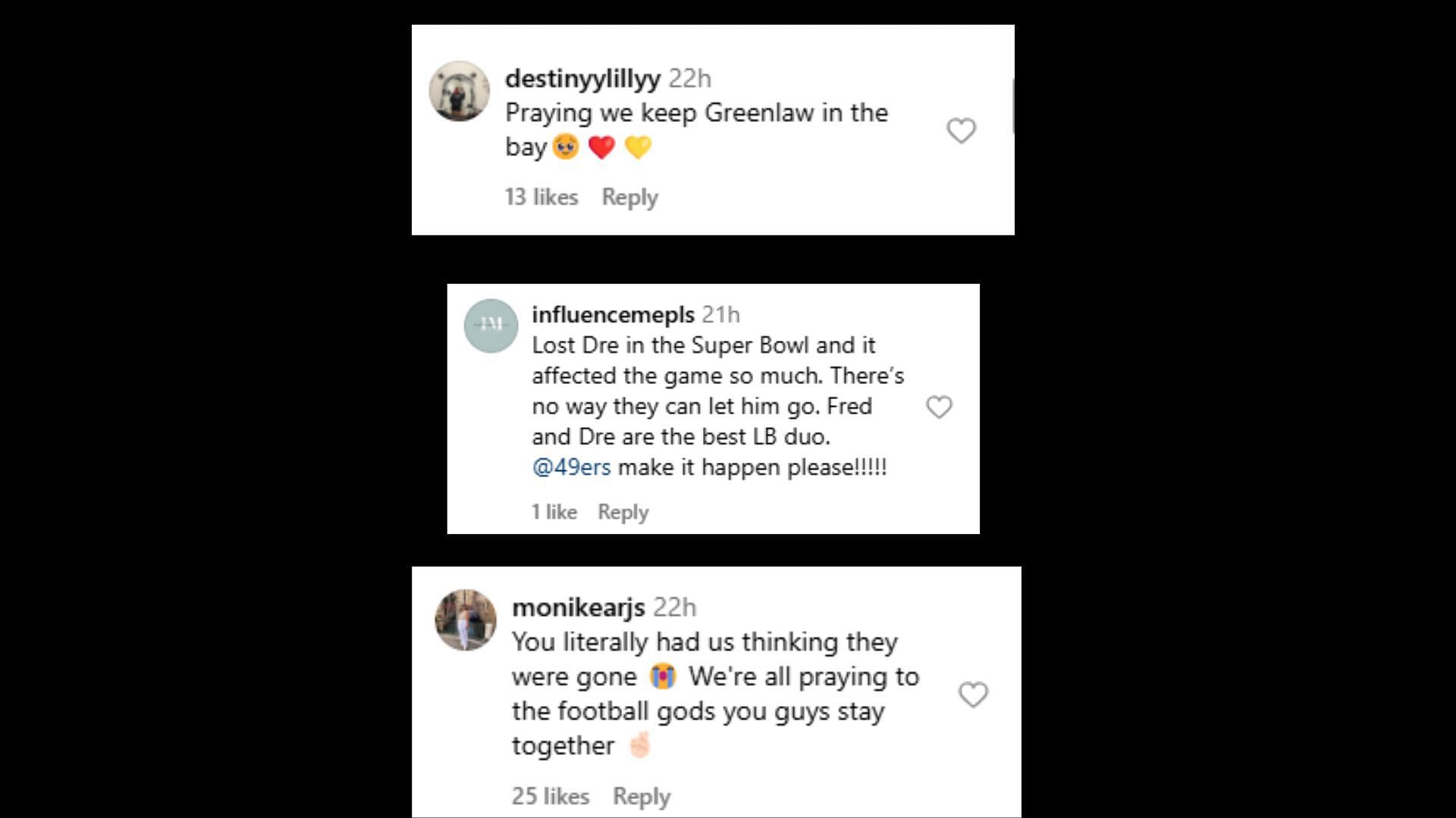 More comments from San Francisco 49ers&#039; fans. (Via Sydney Warner&#039;s Instagram)