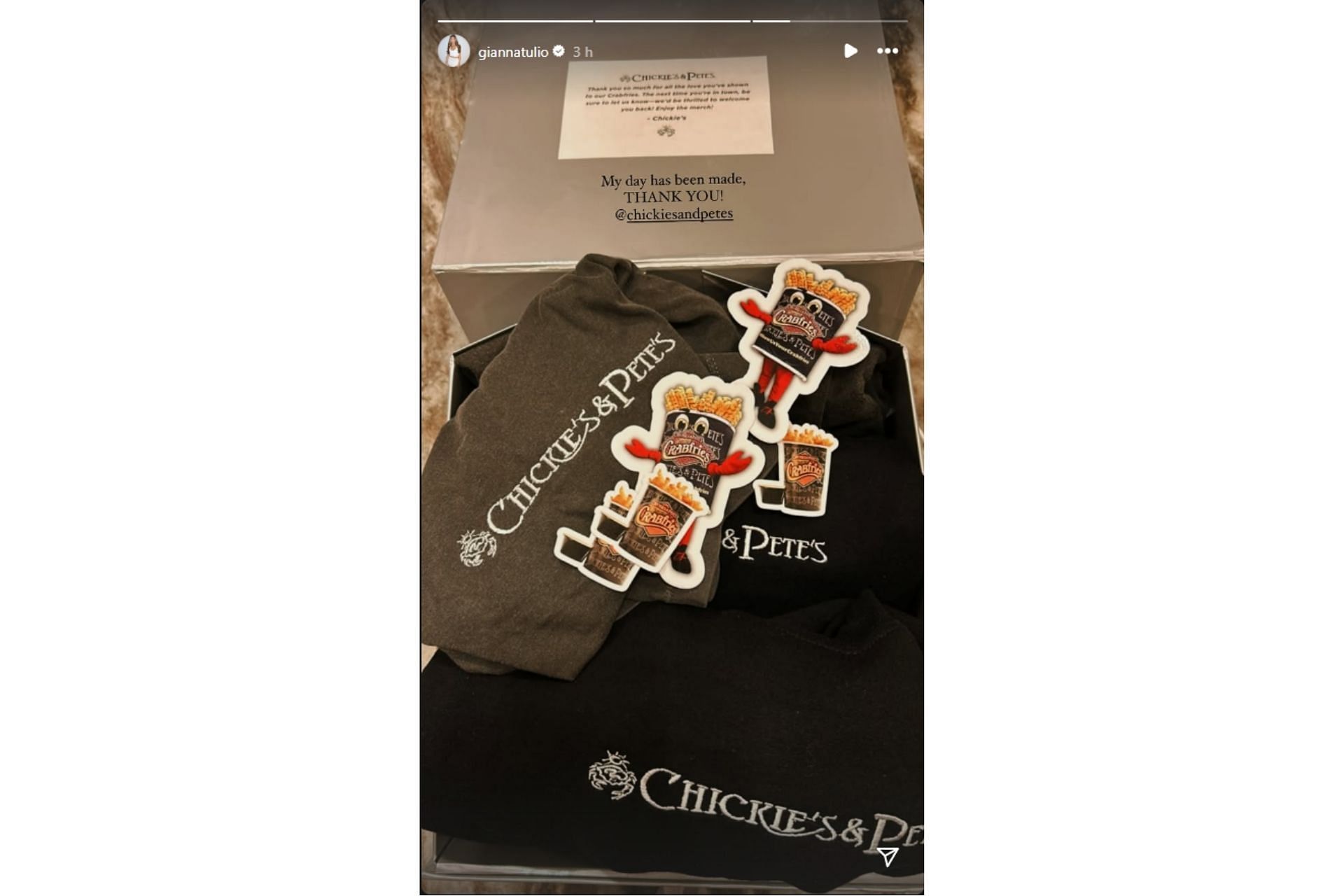 Ryan Blaney&#039;s wife Gianna shares picture of goodies she got from Chickie&#039;s and Pete&#039;s (@giannatulio on IG)