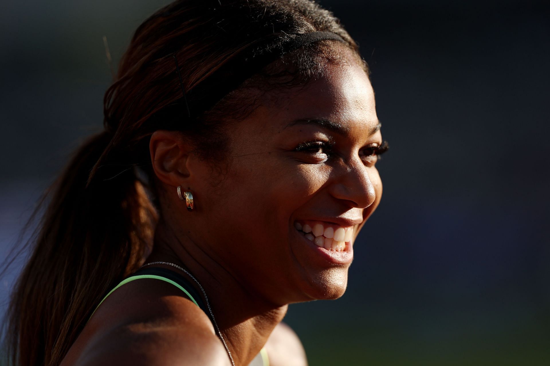 Gabby Thomas at Hayward Field after the Women&#039;s 200m semifinals during the US Olympic Track and Field trials (Image via: Getty Images)