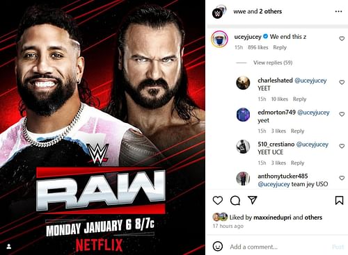 Screenshot of WWE's Instagram post on Jey Uso vs. Drew McIntyre (Photo Credit: WWE on Instagram)