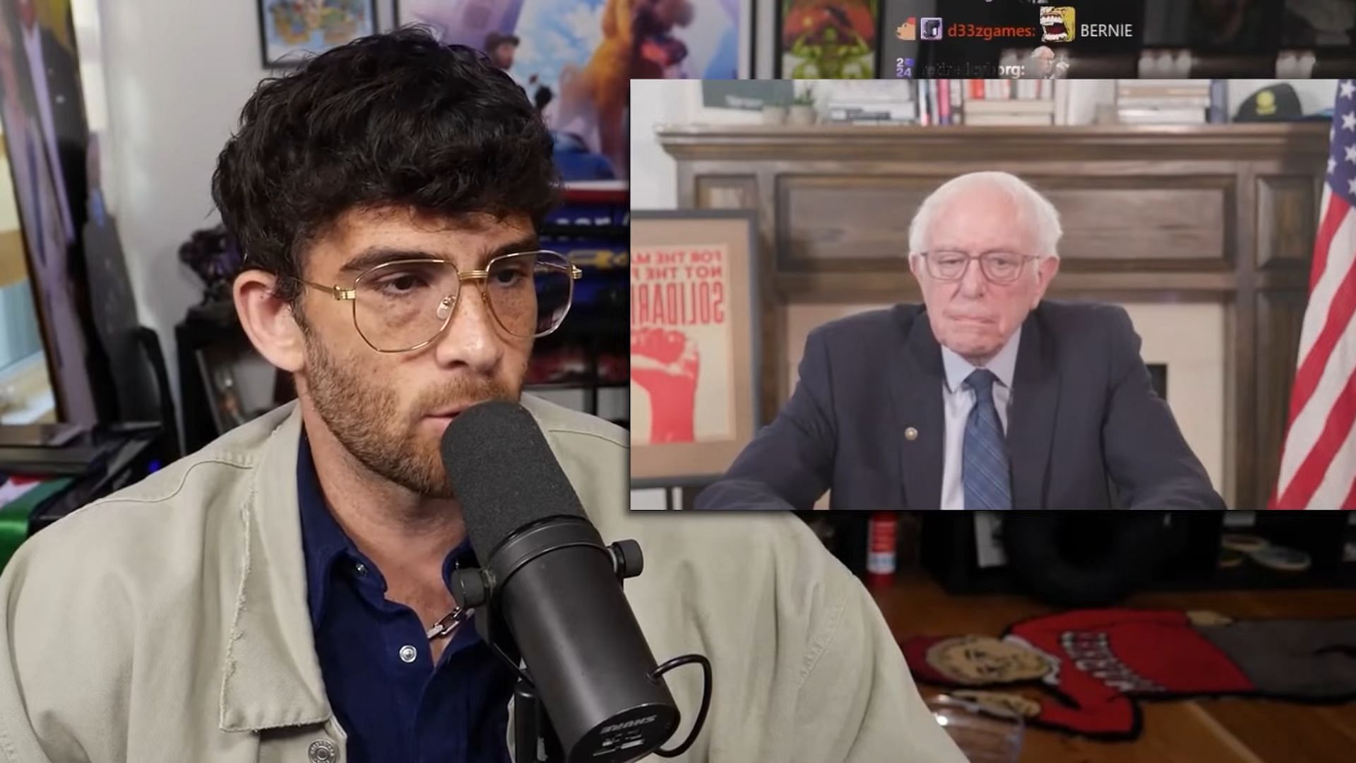 HasanAbi talks with Bernie Sanders on Twitch livestream (Image via HasanAbi/YouTube)