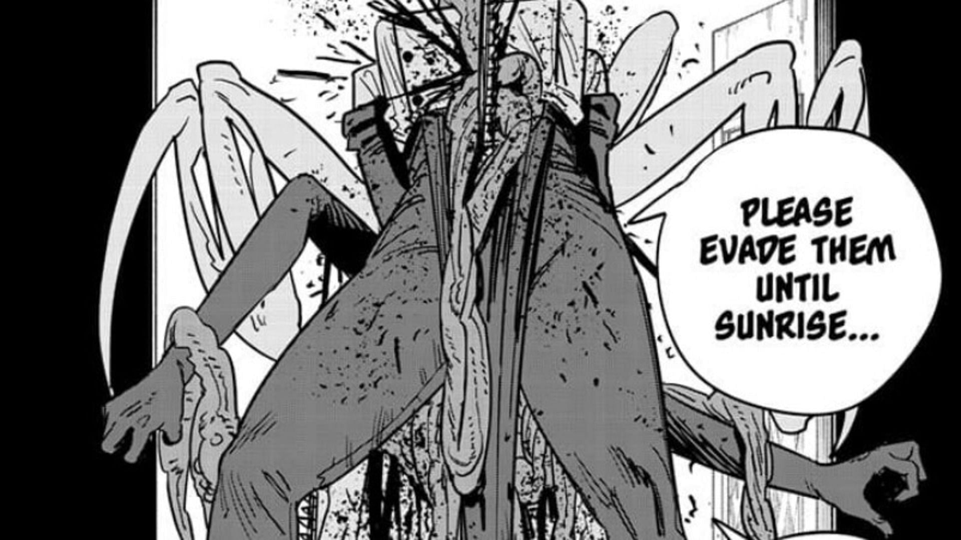 Fakesaw Man impales the Falling Devil (Image via Viz Media)