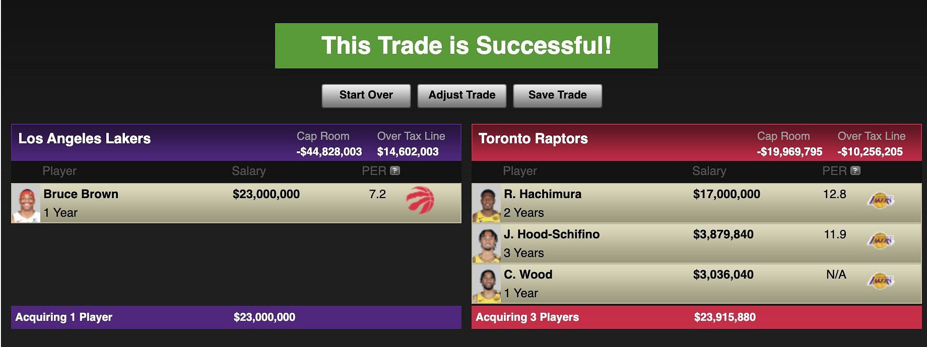 Trade drawn up via ESPN trade machine