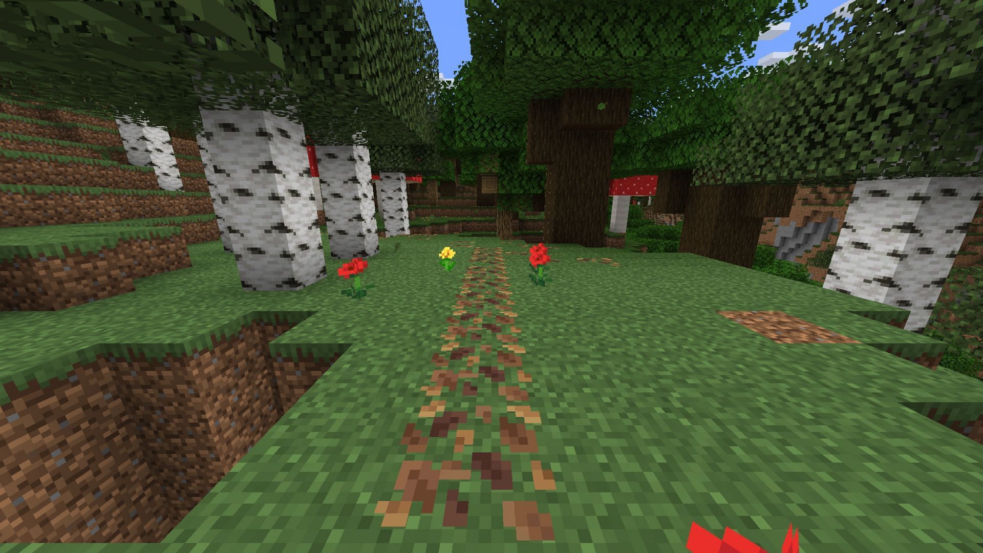 Use the leaf litter to create unique road designs (Image via Mojang Studios)