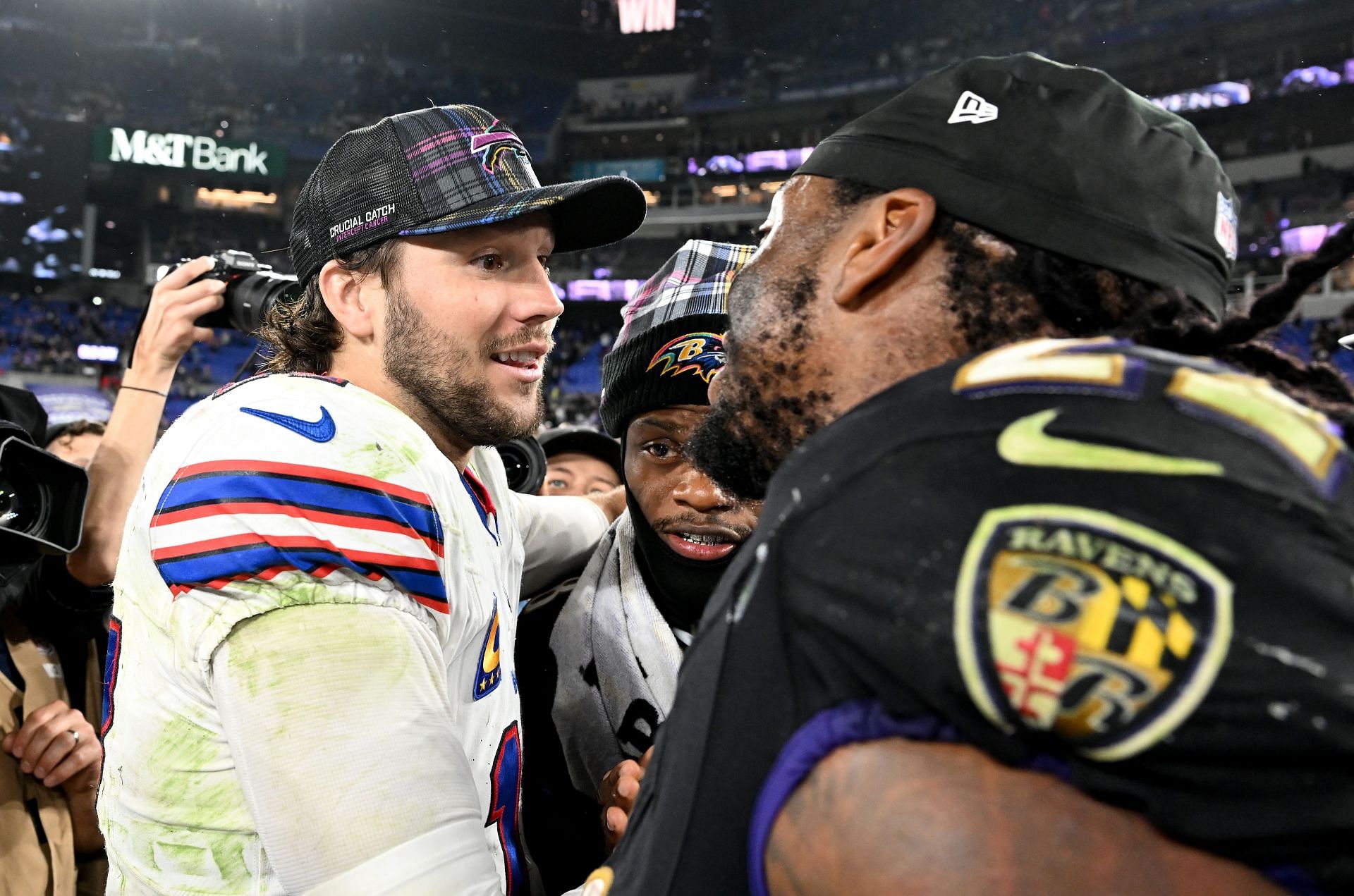 Josh Allen, left, Lamar Jackson, right, during Buffalo Bills v Baltimore Ravens - Source: Getty