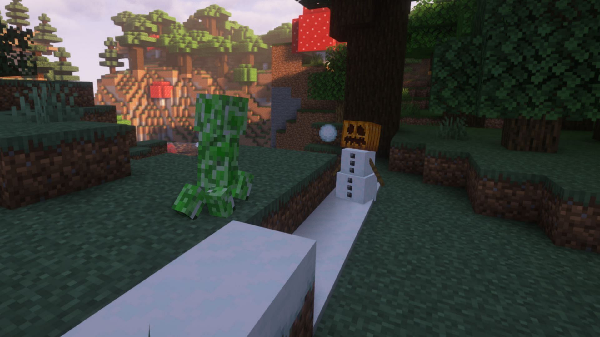 Snow golems throw snowballs to attack hostile mobs (Image via Mojang Studios)