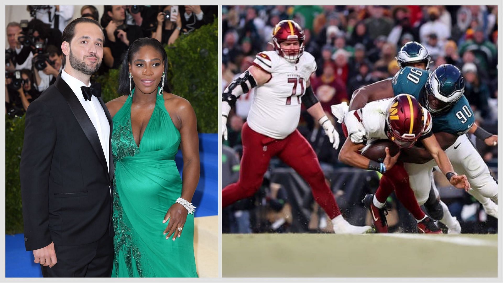 Serena Williams and Alexis Ohanian (L)  Commanders vs Eagles (R) - Source: Getty