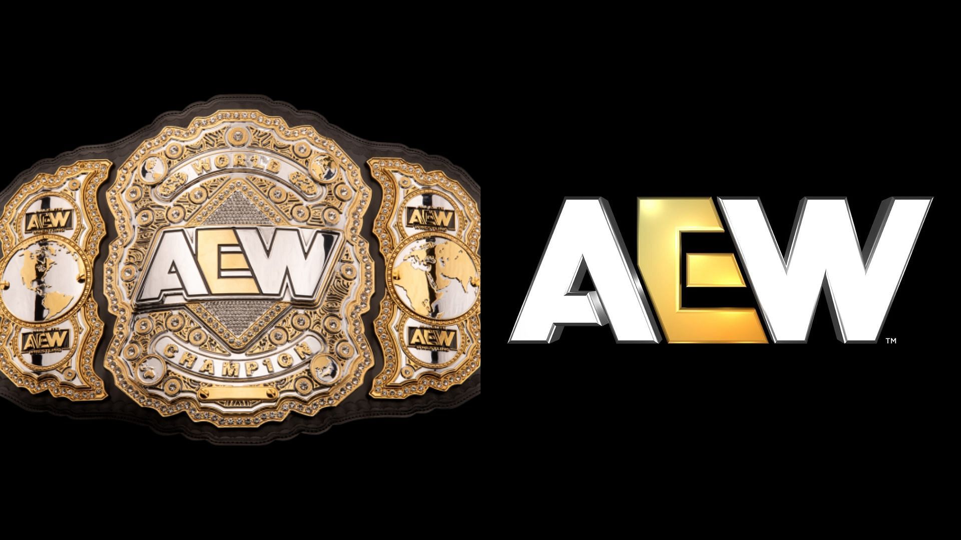 AEW World Title (left) and AEW logo (right). (Image credits: aew.com &amp; AEW Facebook page)