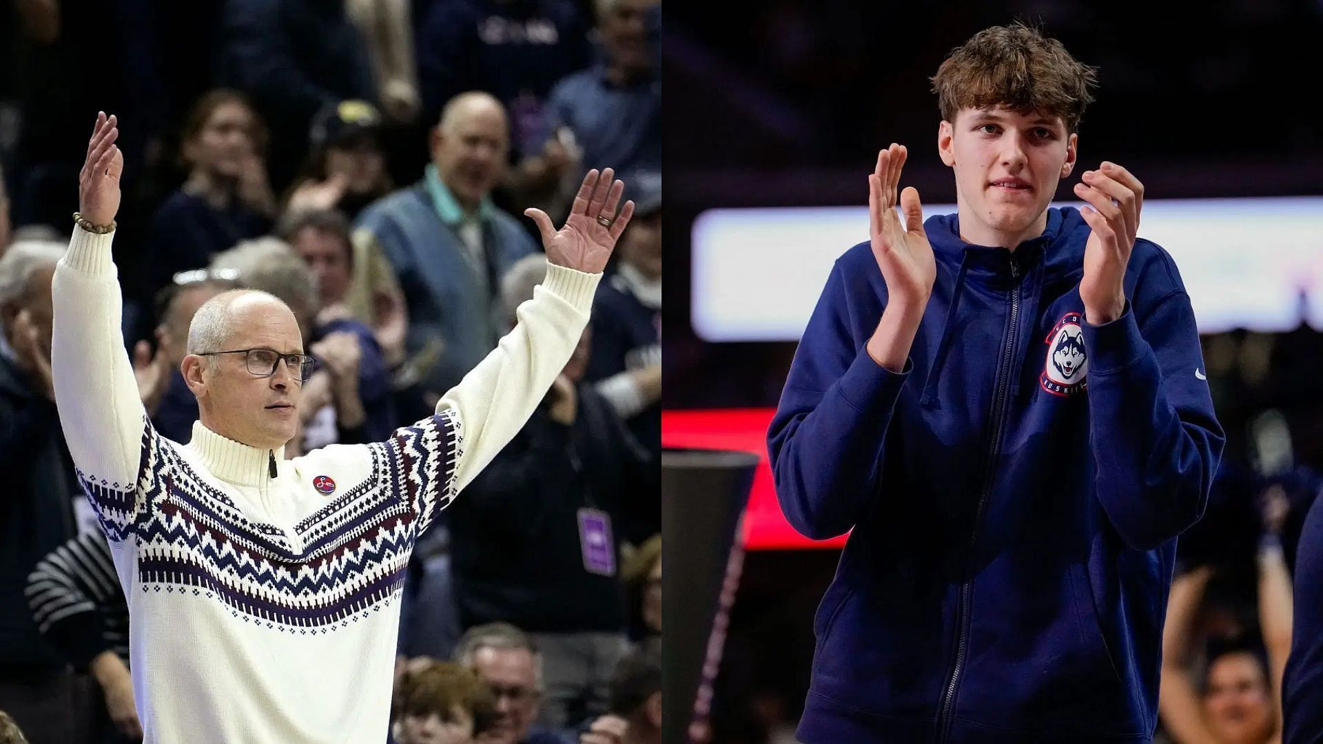 Dan Hurley and 2025 UConn recruit Eric Reibe